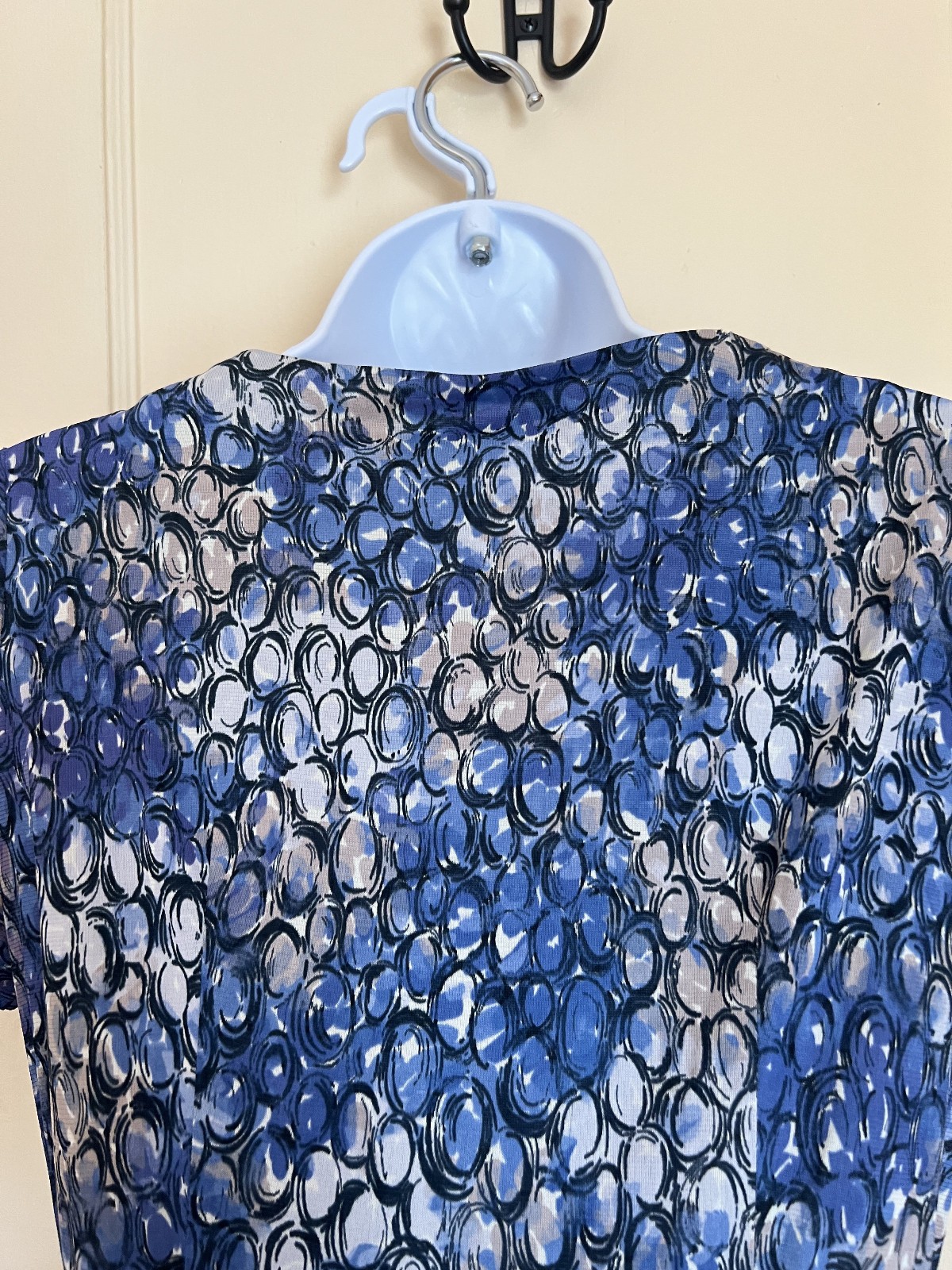 Vintage blue geometric 50s soft knit dress Fancy collar rhinestones belt Size L
