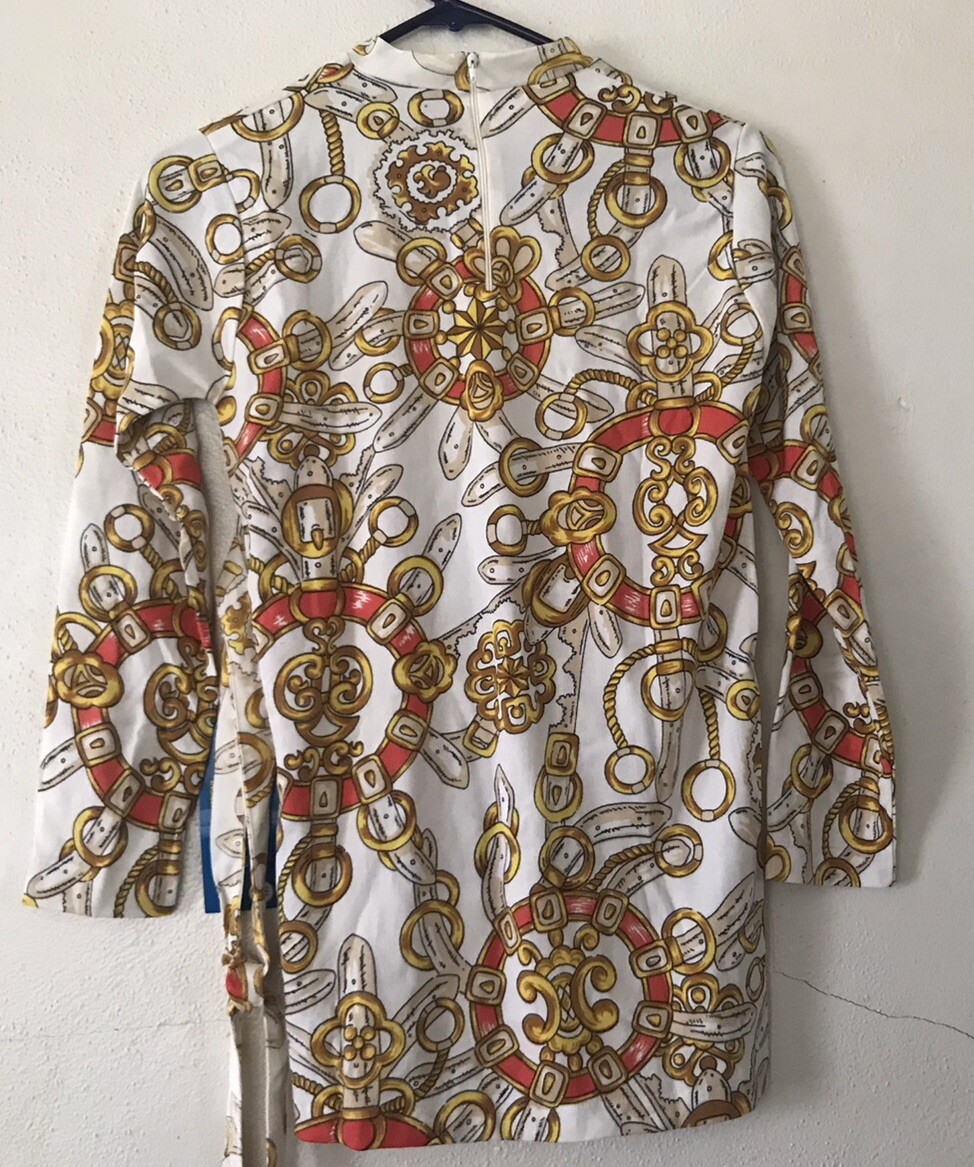 NWT Vintage ‘70s Nylon Stretch Tie-Waist Long Sleeve Screen Print Pant Top Sz M