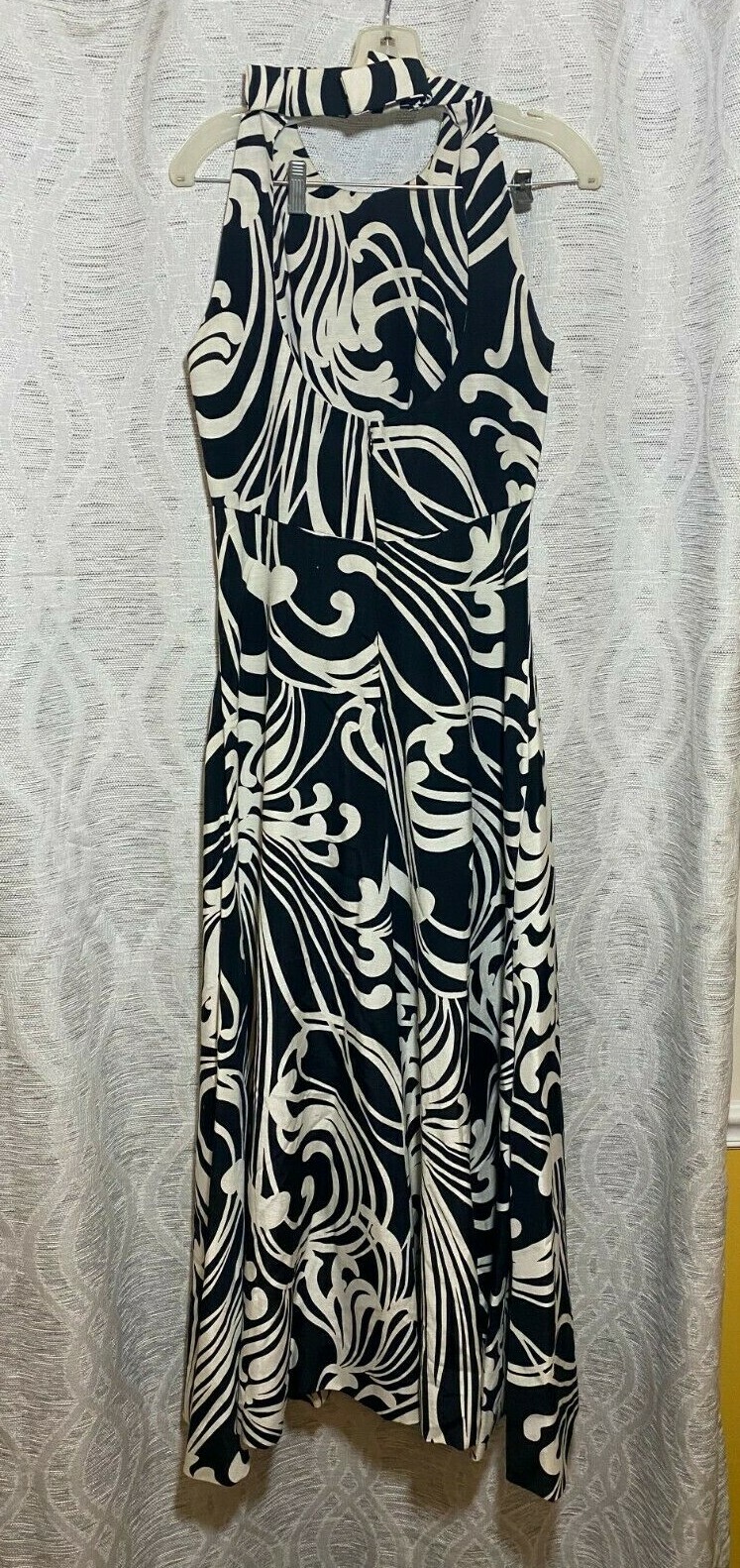 Vintage Geoffrey Beene Boutique Black White Halter Gown Dress – RARE!