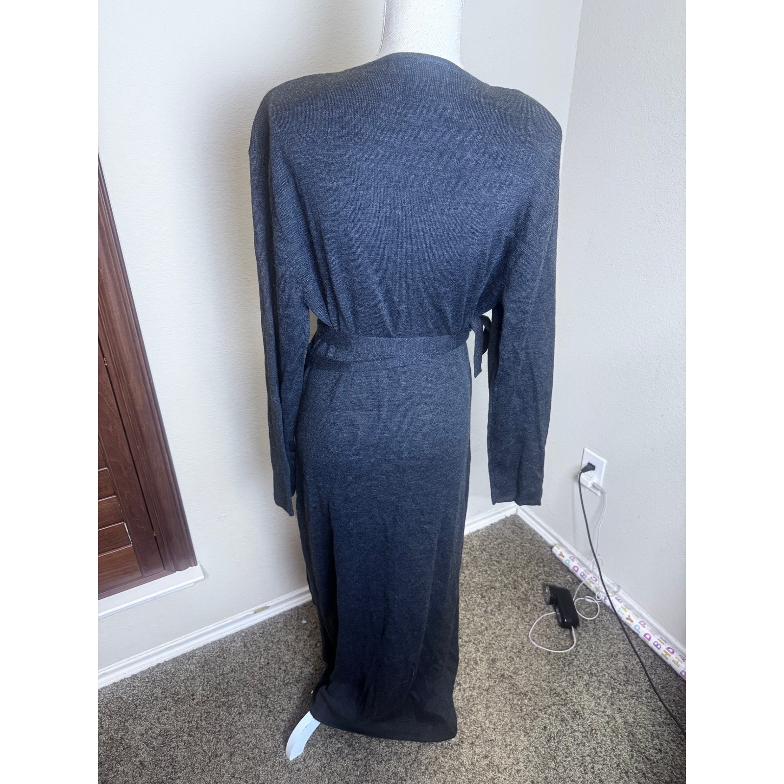 Marconi Vintage Sweater Wrap Dress XL Charcoal Gray Wool Blend Maxi Long Sleeve