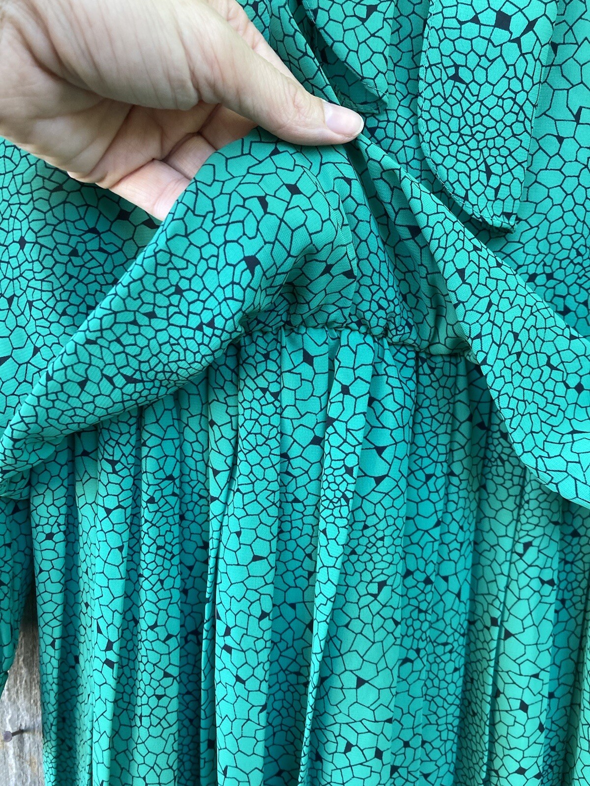 MARINETTE Women’s Sz 10 Vintage 70’s Sheer Blousen Dress Tie Neck Pleated ⭐️8617