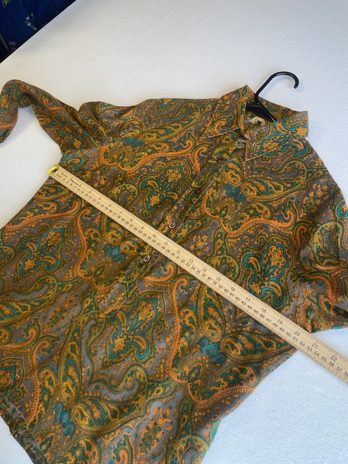 VINTAGE 50s 60s Collar Button Shirt Rockabilly Paisley Hippy Boho S Psychedelic