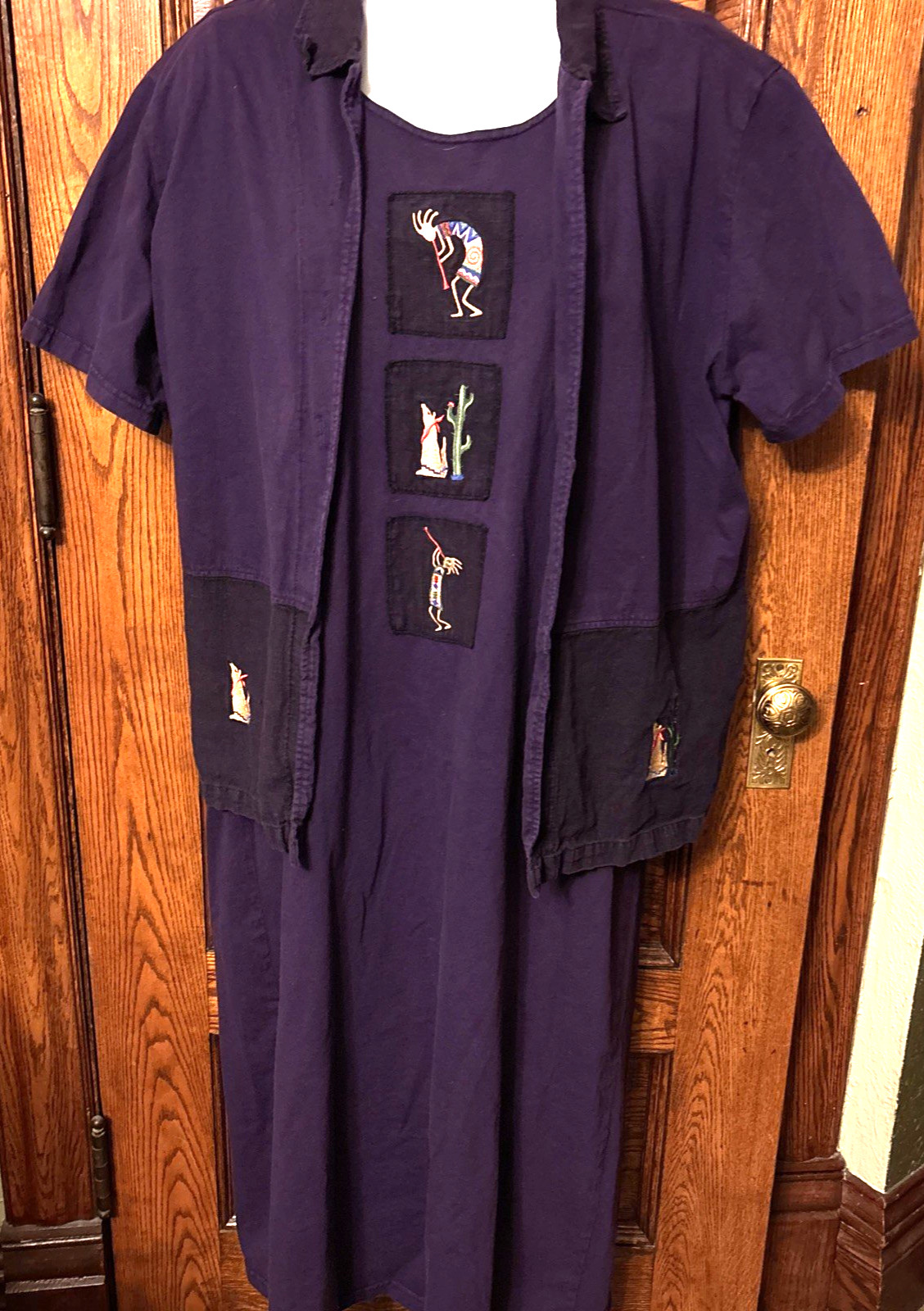 Vintage 90s Y2K Kokopelli SW Cactus Print Batik Bohemian DRESS & JACKET Top XXL