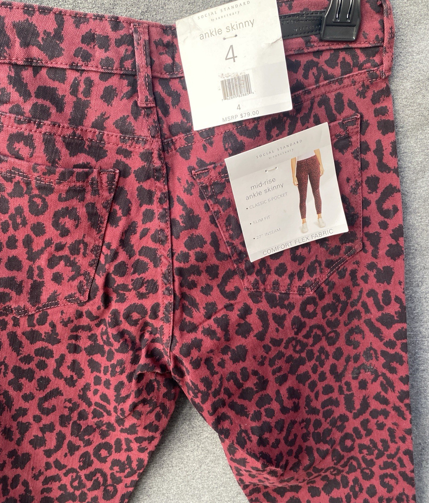 Maroon Cheetah Skinny Jeans Sz 4 By Social Standard New With Tags