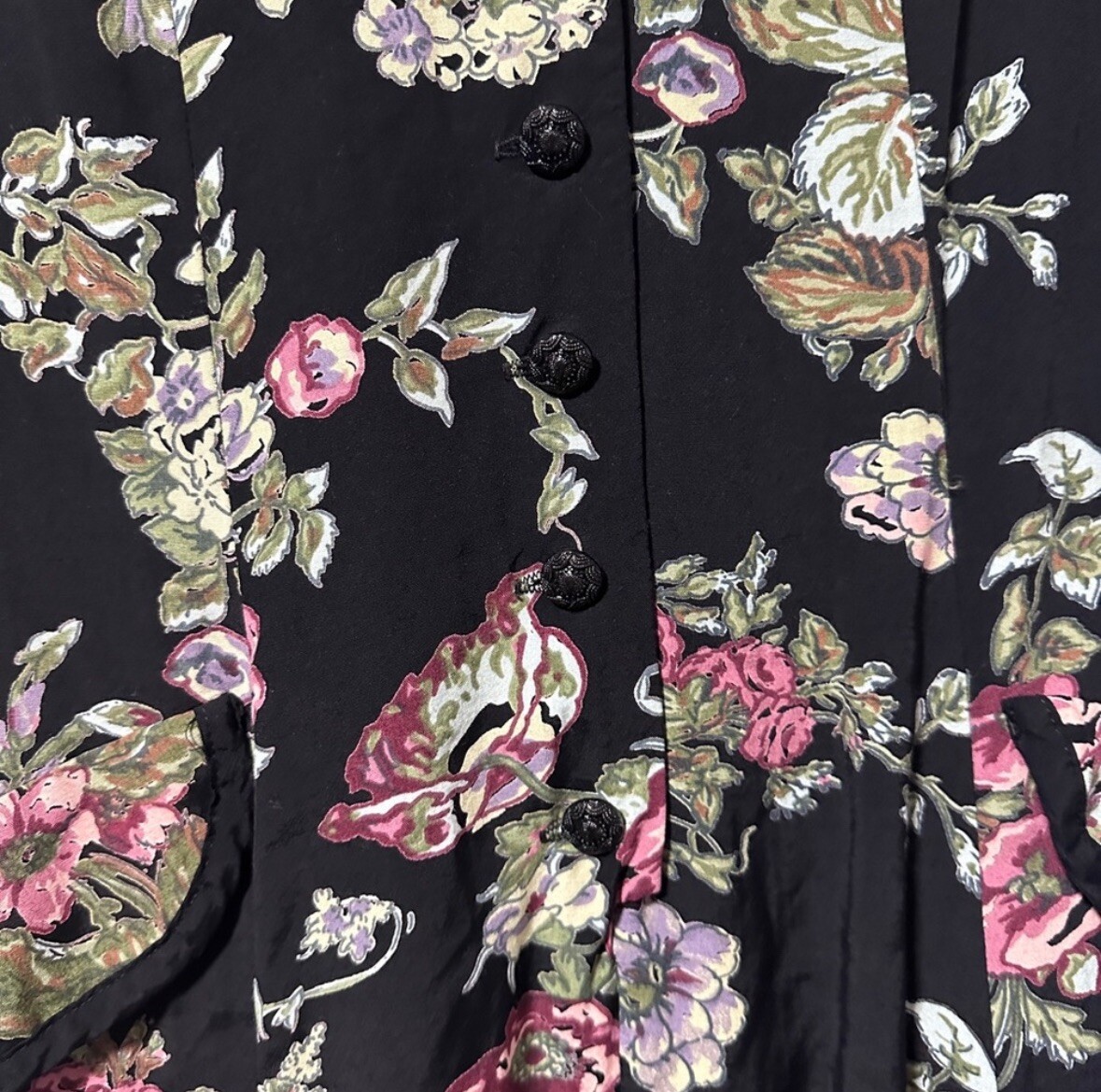 Vintage 80s/90s Kathryn Deene Black Floral Collared Midi Dress Plus Size 18