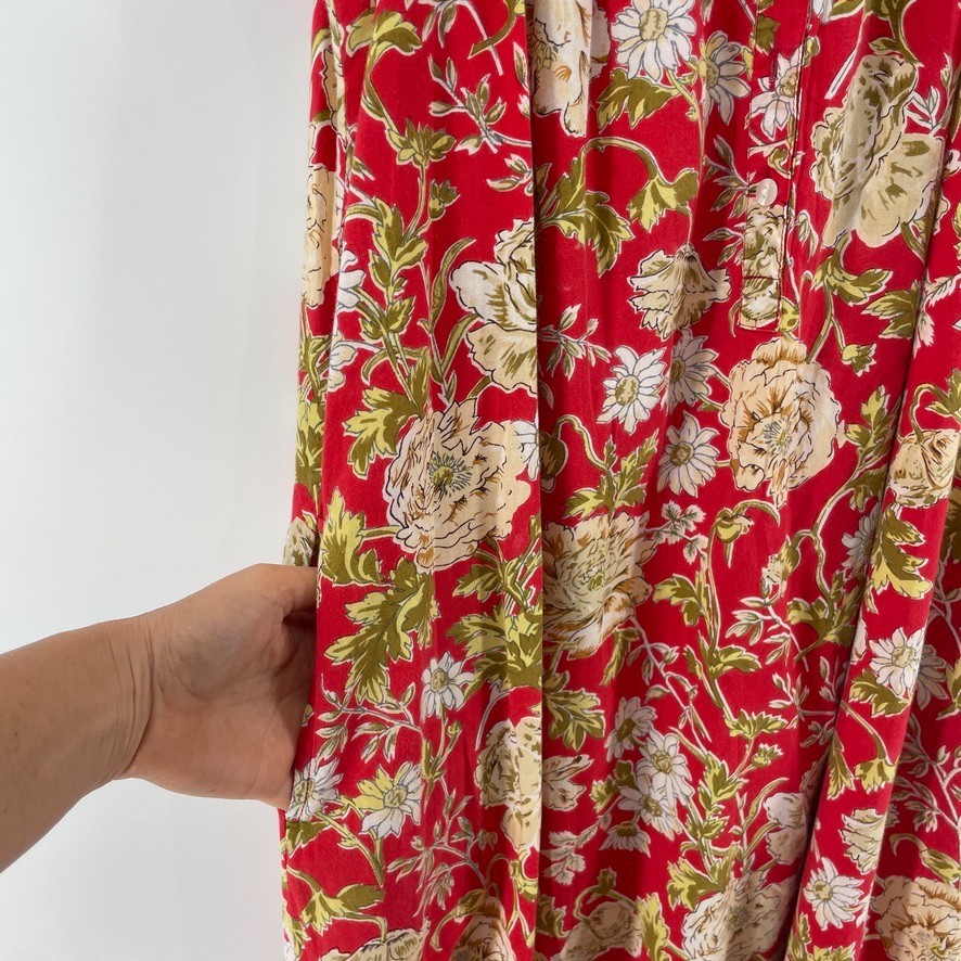 Vtg Nightgown XL Red Floral Cottage Victorian Edwardian Coquette Grandma Crochet