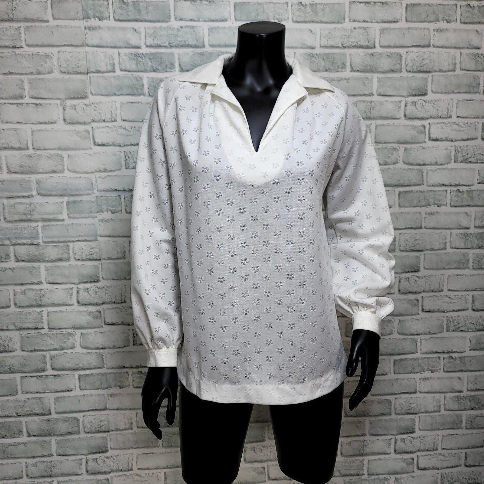Vintage Alex Colman White Burnout Floral Tunic Blouse Pullover Top Cottagecore