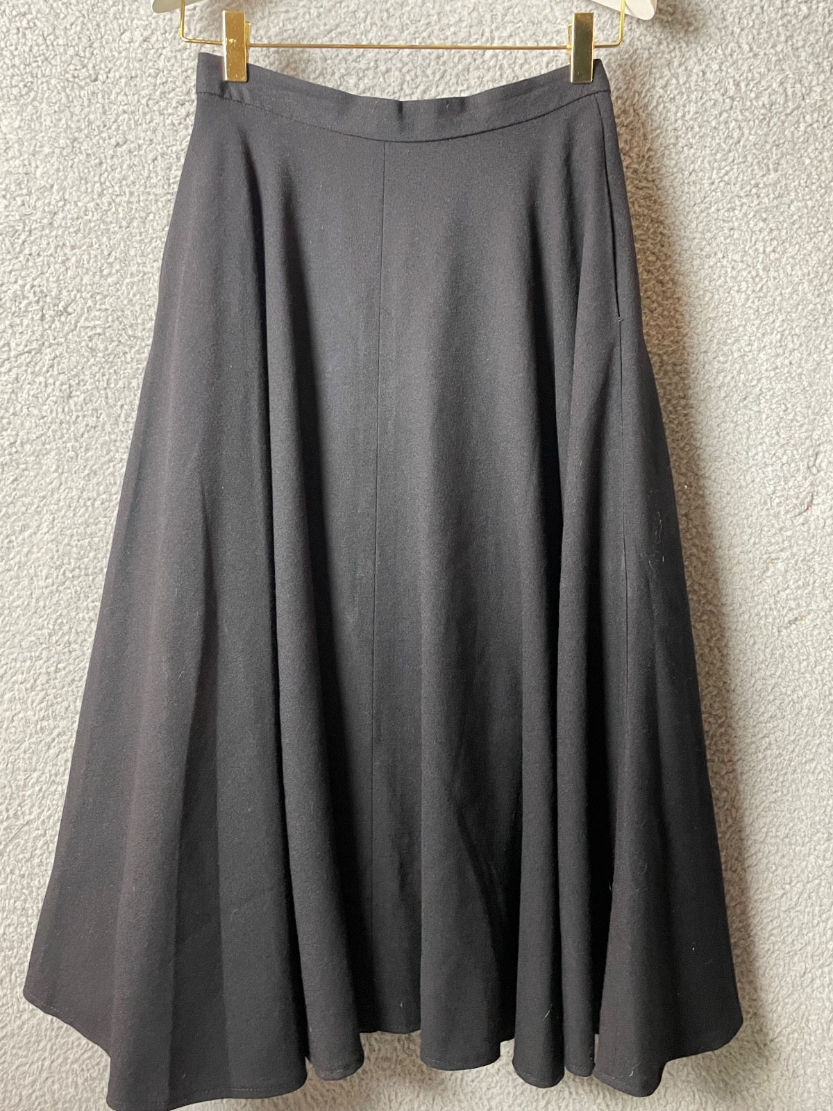 Vintage 70s Black Wool Full Midi Skirt 10 USA ILGWU Union Label Swing Flare VTG