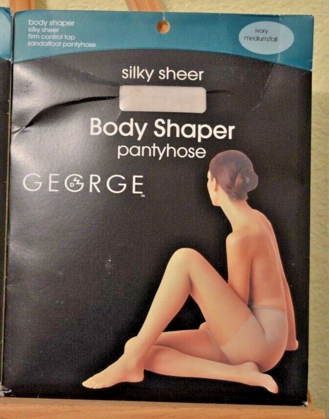 George Body Shaper Silky Sheer Pantyhose Sandalfoot 2X Nude Med/Tall Ivory (B14)