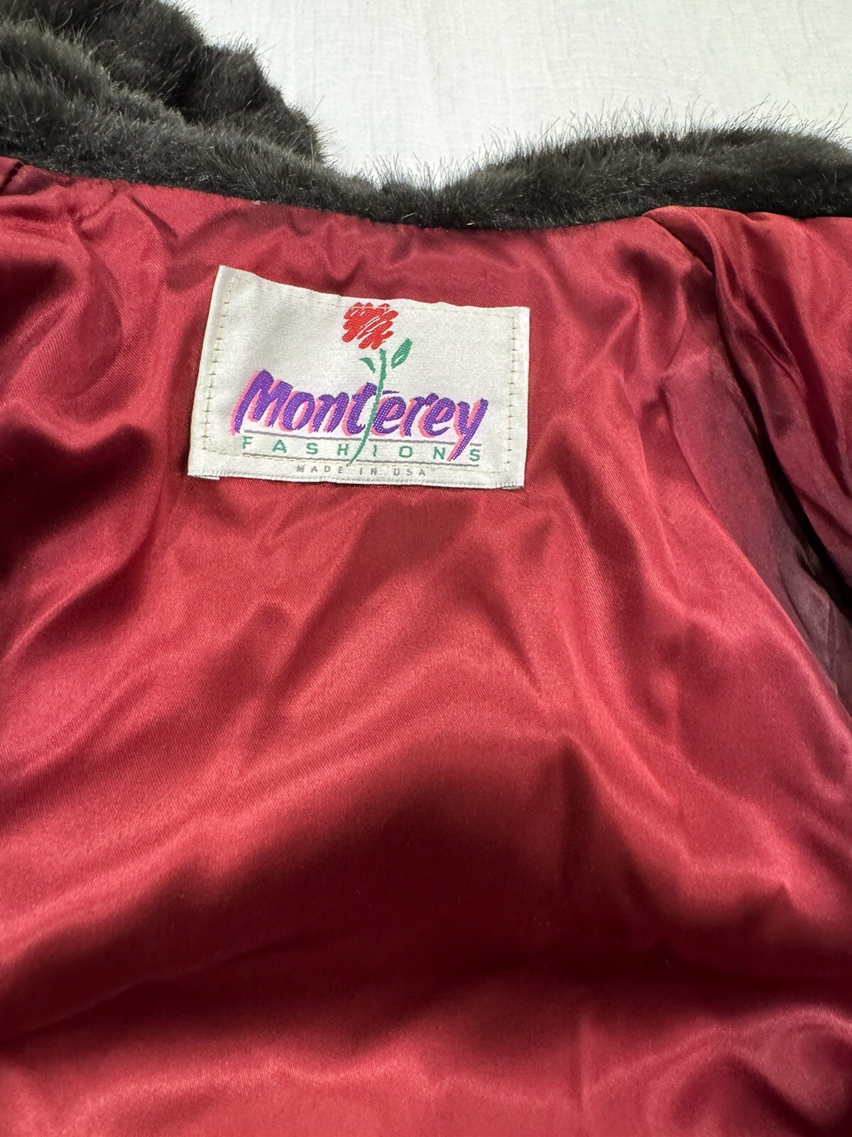 Y2K Vintage 90S Monterey Fashions Black Faux Fur Coat / Jacket SZ 12 Retro