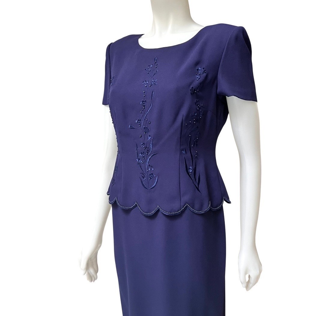 Vtg 90s Donna Morgan Peplum Dress 8P Mock Embroidered Beaded Mother of the Bride