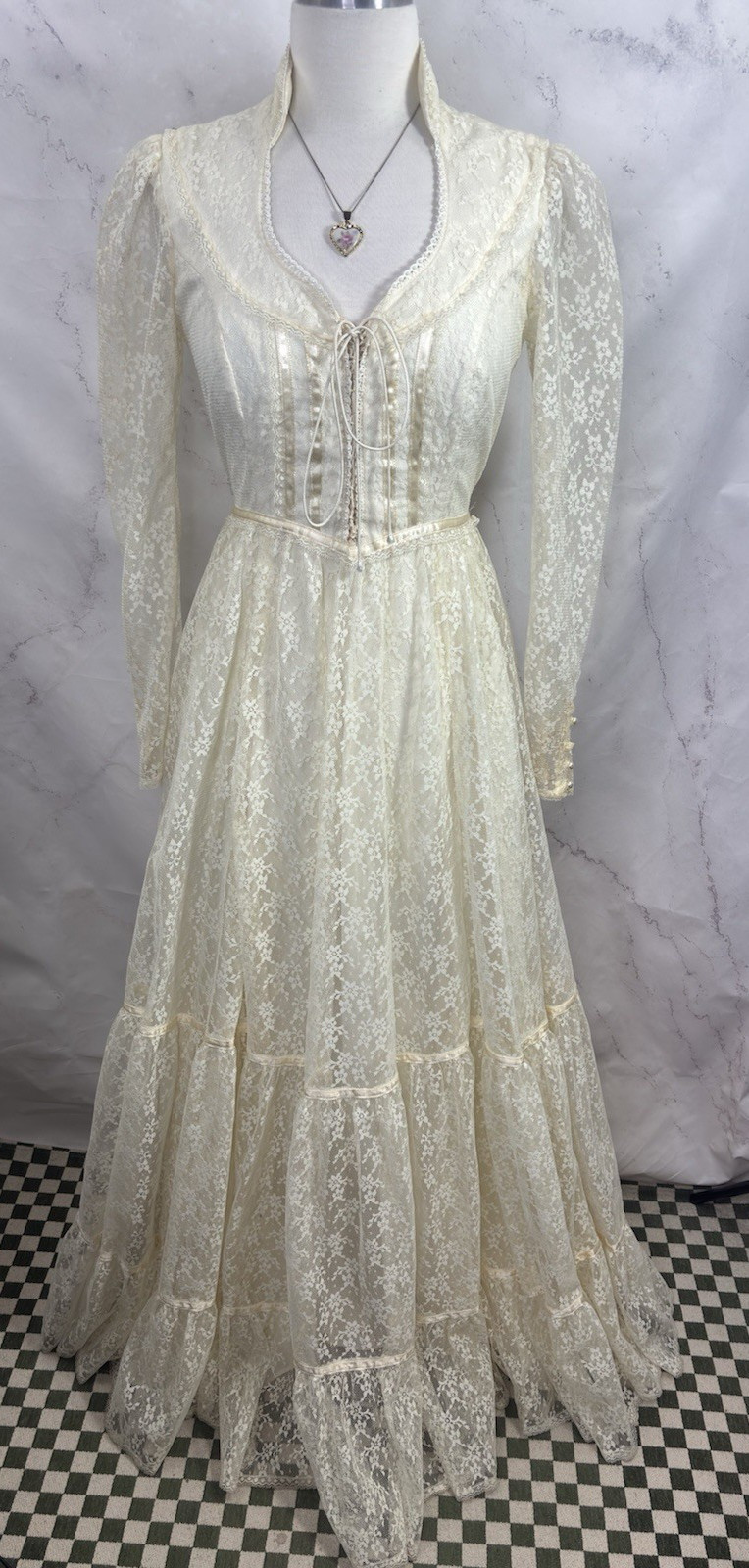 Vintage 70s Gunne Sax Romantic Renaissance Dress Bridal Maxi Cream Lace 5 Bride