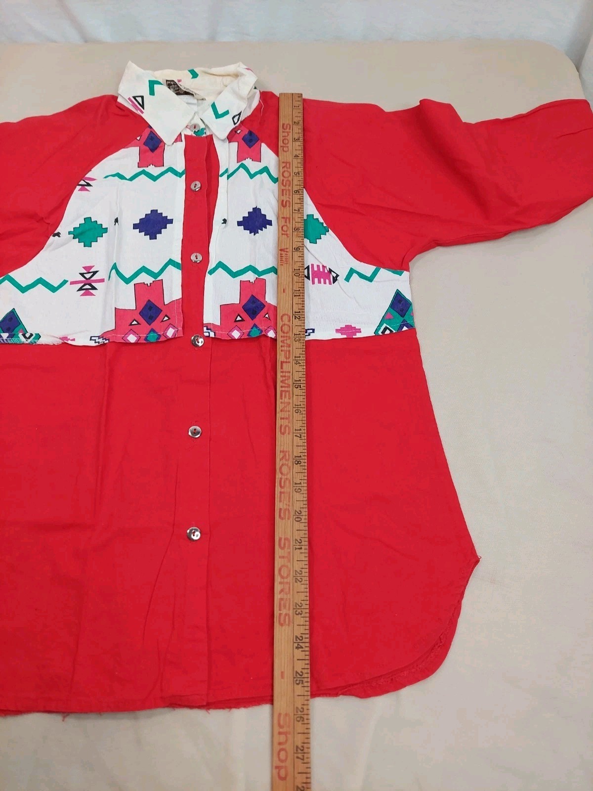 Vintage 80s Southwestern Cowgirl Shirt Women S Red Geometric USA 100% Cotton