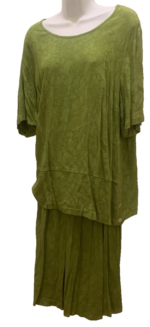 Skirt Top Outfit Set Size 16W Green Boho Earth Tone Comfort Modest Travel Work