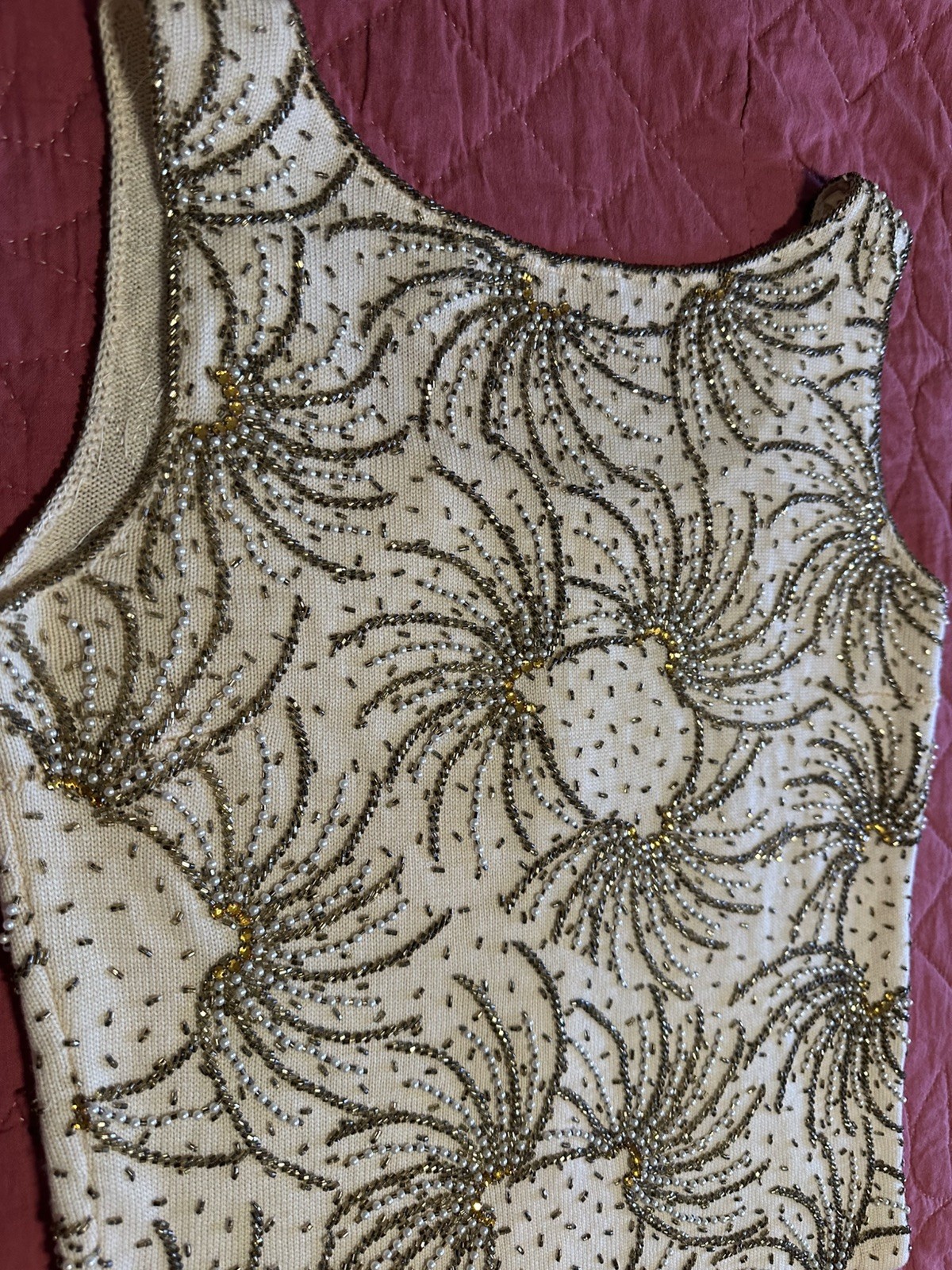 Vintage 60’s Jo-Ro Imports Sz S/M Pure Wool Hand Loomed Sequined Beaded Vest Top