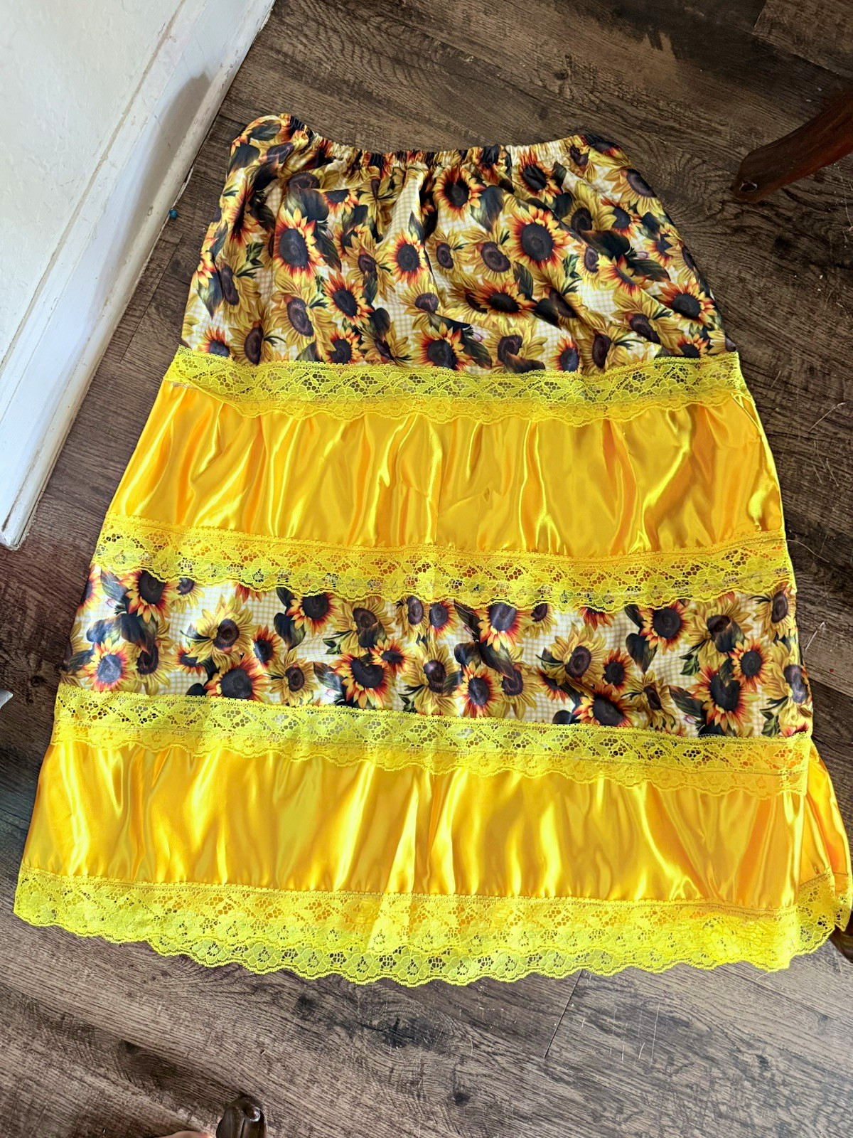 Vintage Yellow Lace Trim High Waist Brief Panties Sunflower Floral Print