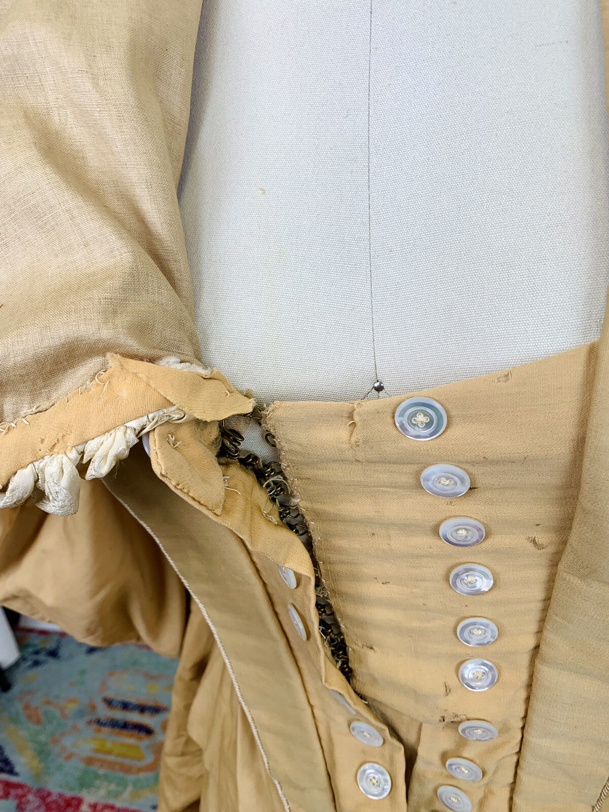 Antique Victorian 1890s Bodice & Skirt Set Tan Silk Leg of Mutton Sleeve AS IS