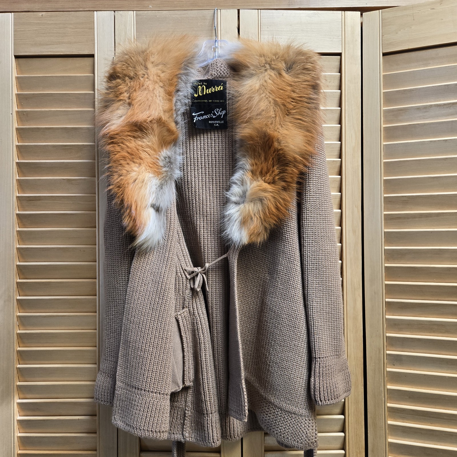 Vintage Murra Furs Collar Ruff Camel Colored Belted Open Front Cardigan Jacket S