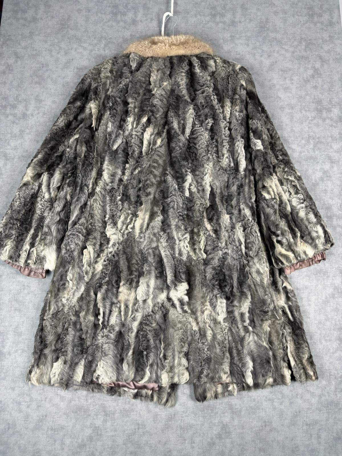 Vintage Persian Lamb Karakul Fur Coat Mink Collar Gray German Furrier M/L