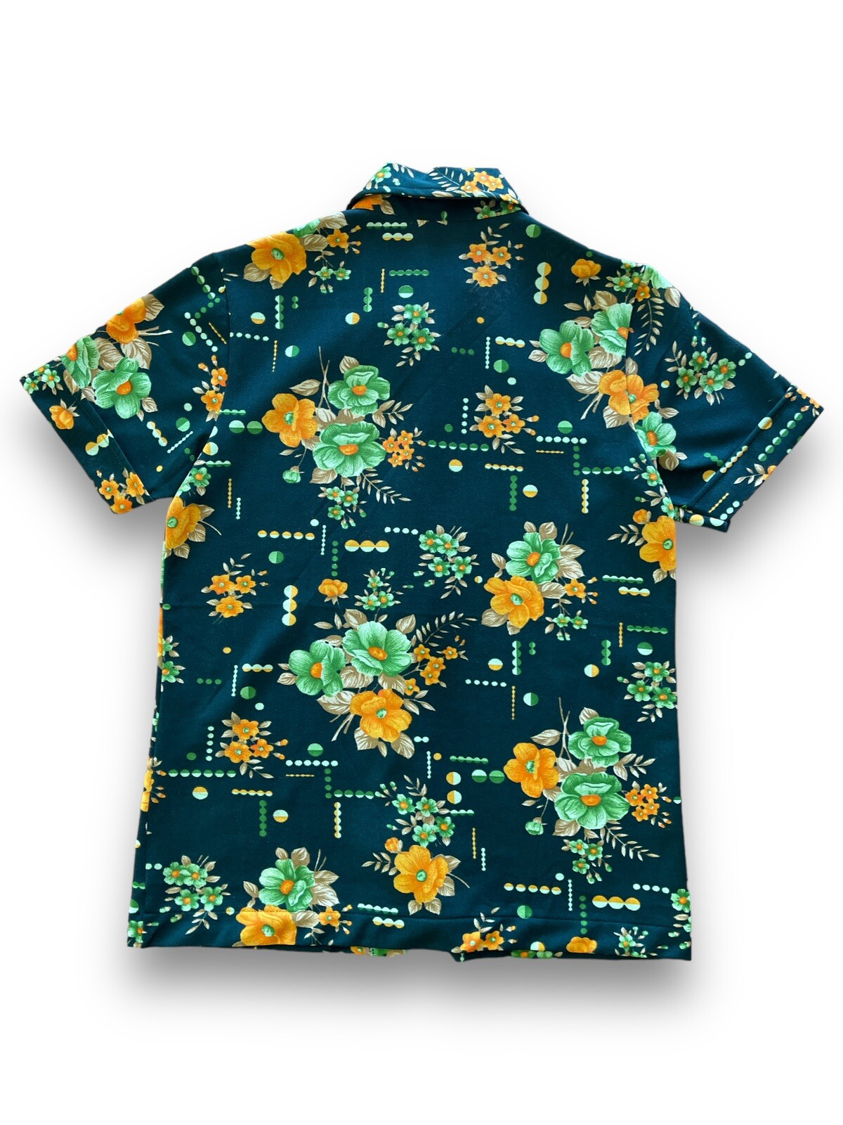 Vintage 70s Short Sleeve Floral Button Down Shirt Size M Green Hippie Vacation