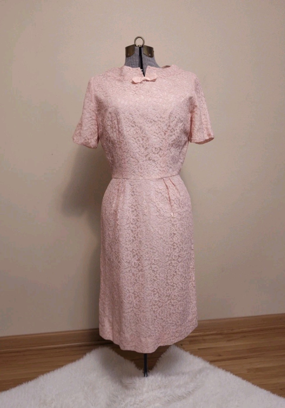 Vtg 1950s Pink Lace And Taffeta Handmade Dress Size Medium