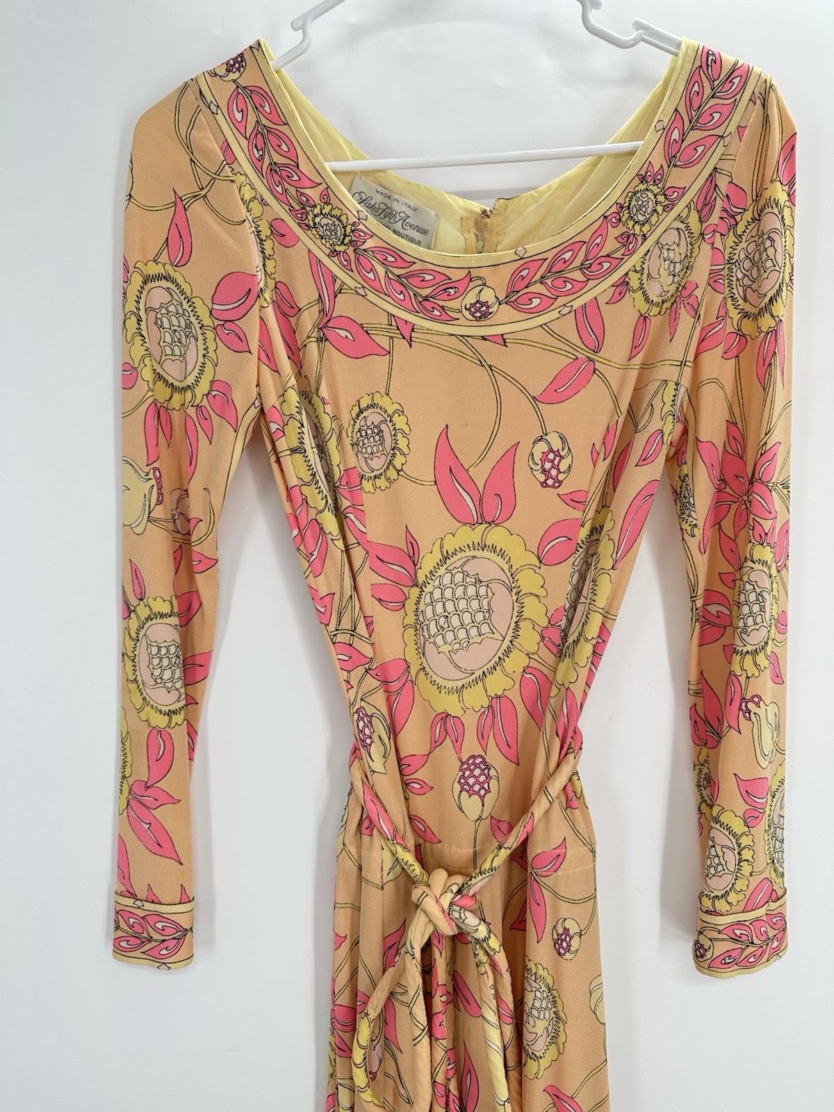 Vtg Emilio Pucci Saks Fifth Avenue Silk Jersey Floral Midi Dress 70s Sz 10 READ*