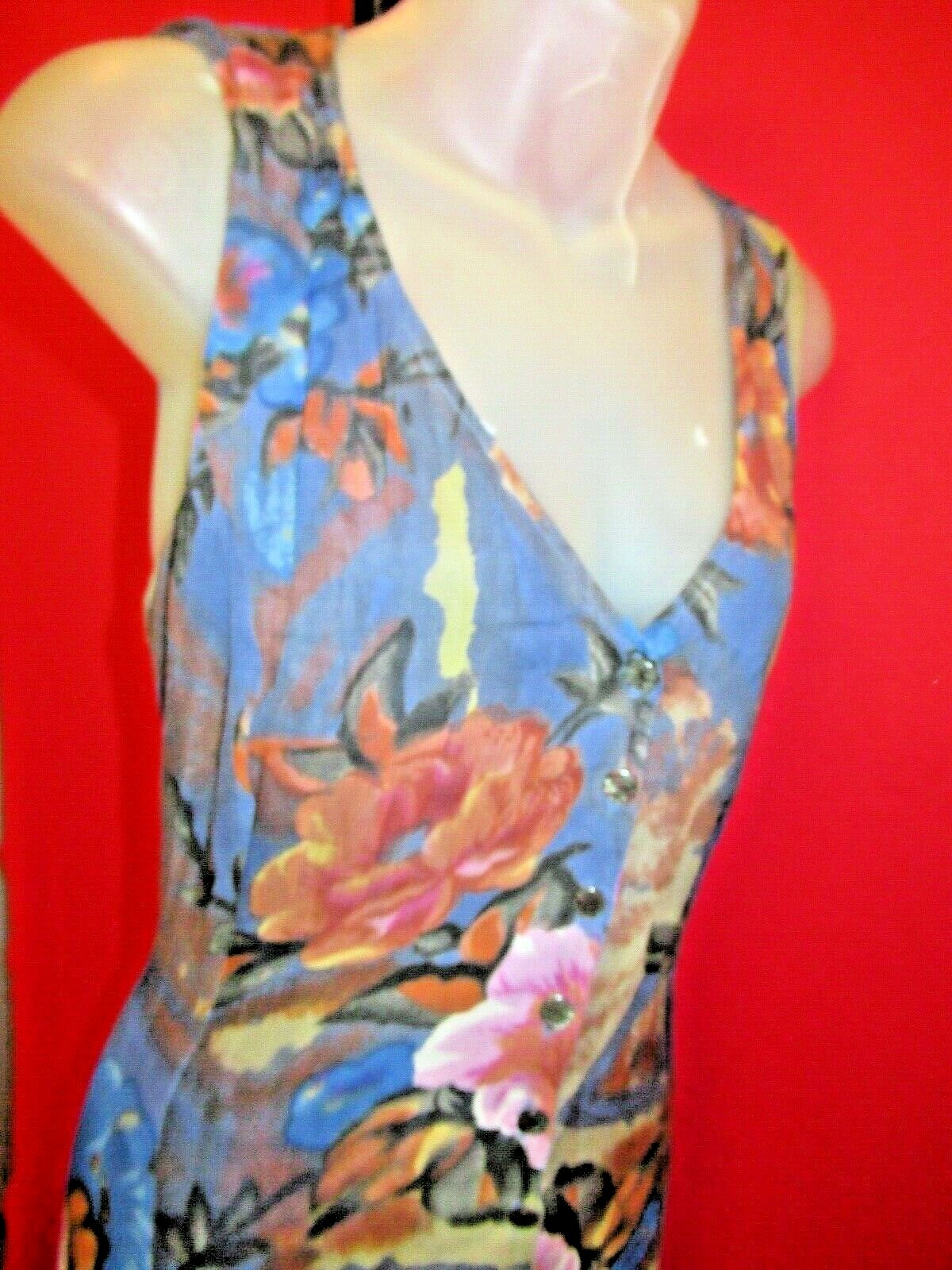 ~~Dark Blue Floral Garden Tea Party Dress Sz 10 Pearlized button front~~