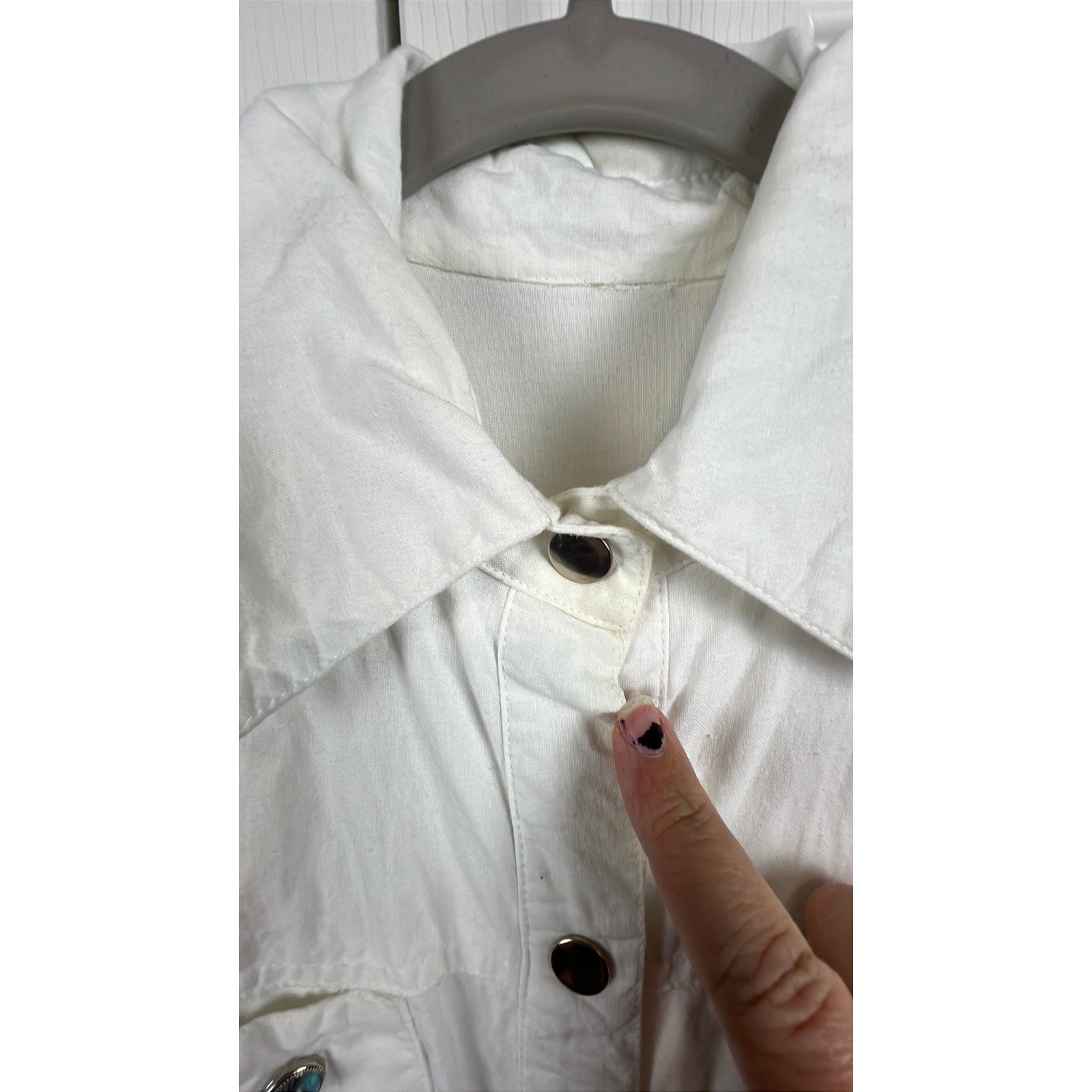 80s Western Shirt Dress Boho Coastal White Cotton Turquoise XS S