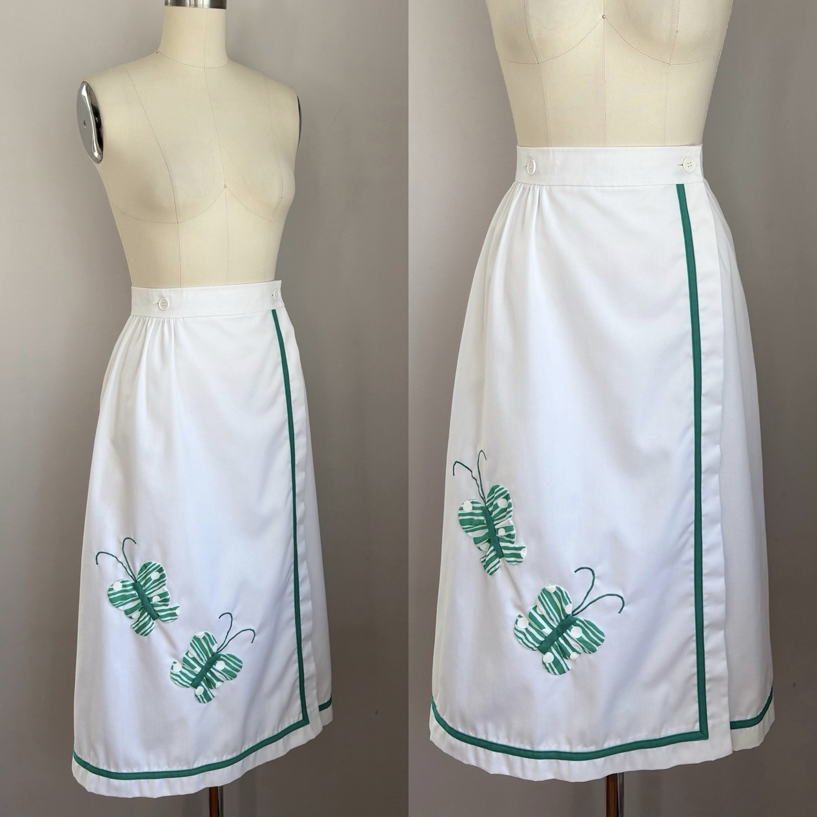 Vintage 1970’s White & Green Catherine Carr Butterflies Skirt Size Small