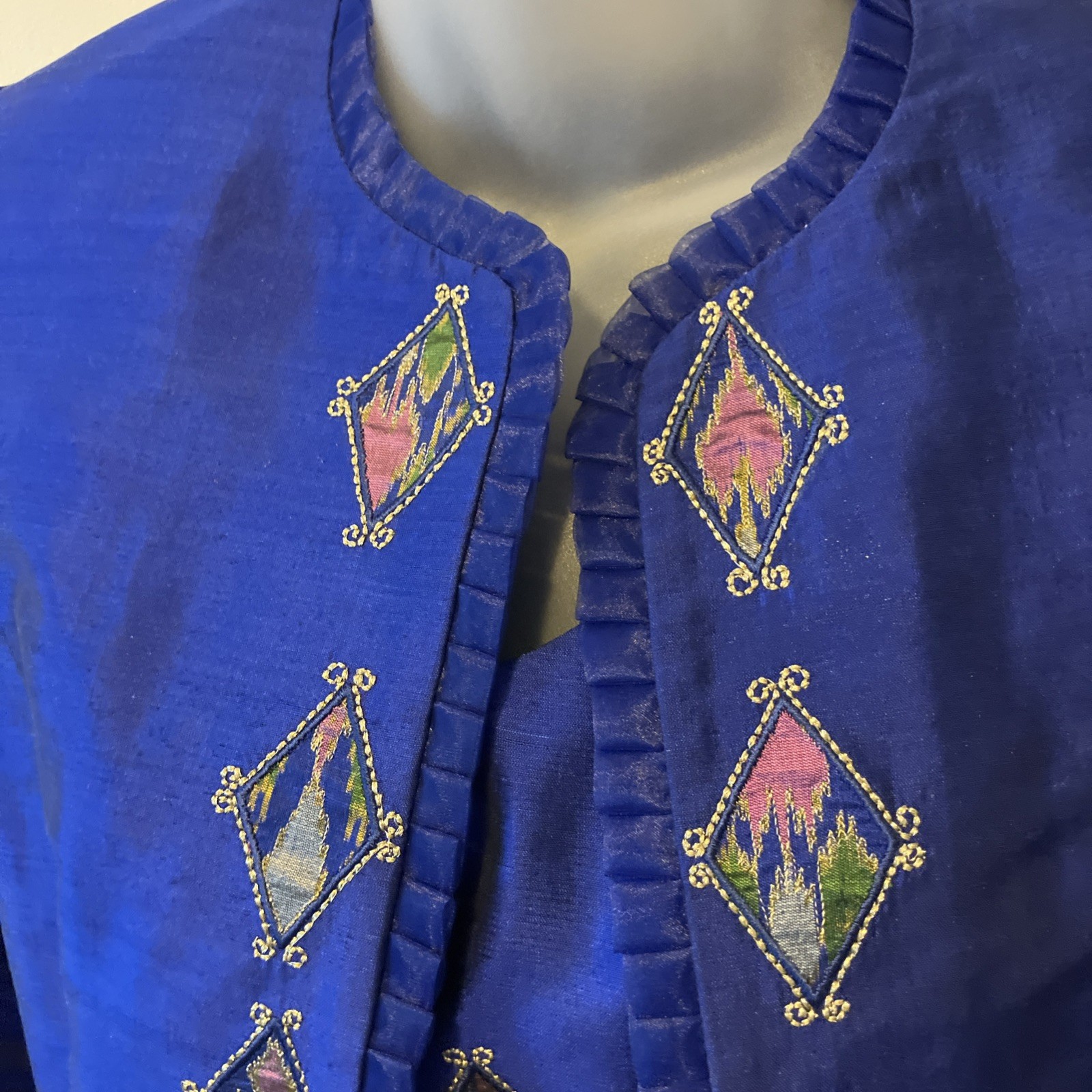 SAPPHIRE/ GOLD Traditional Evening Custom Silk Thai Formal Dress Jacket Suit 2P
