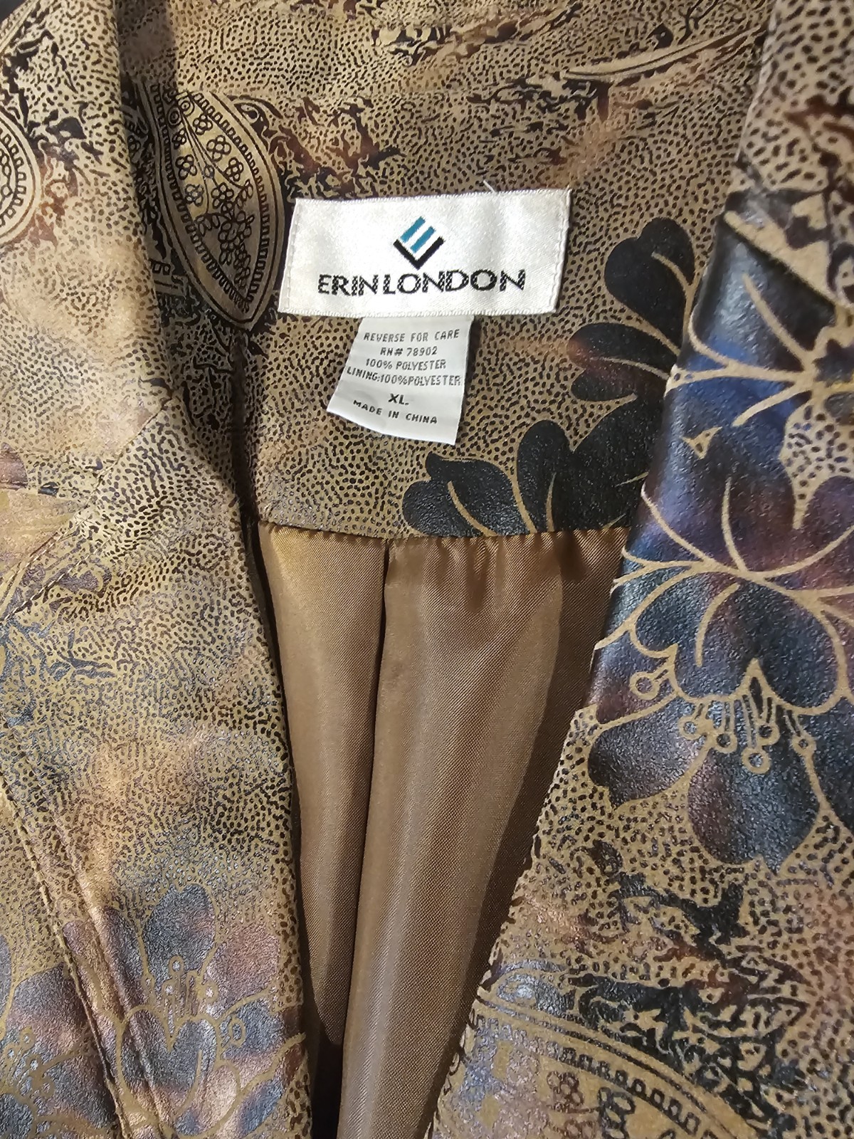 Vintage Erin London Bronze Brown Blazer Floral Damask Pattern