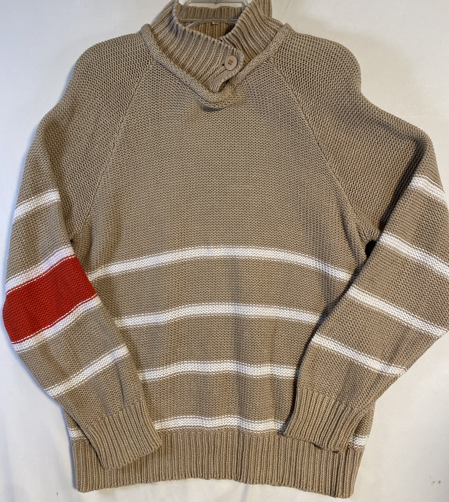 VTG French Navy Cable Knit Sweater Womens M Beige Striped Red