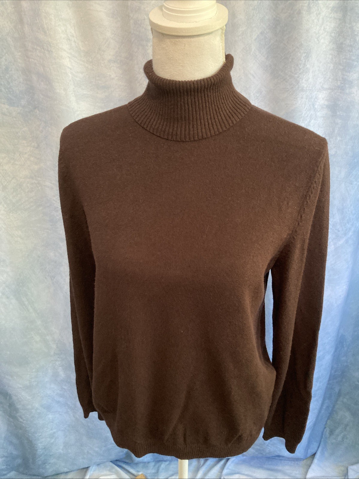 Vtg 90s Petite Sophisticate Brown Ribbed Turtleneck Sweater Large Rayon Blend
