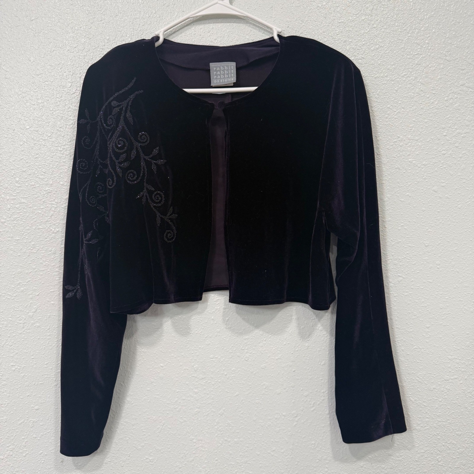 Rabbit Design Vintage Purple Velvet Beaded Cropped Bolero Jacket 14P Made in USA