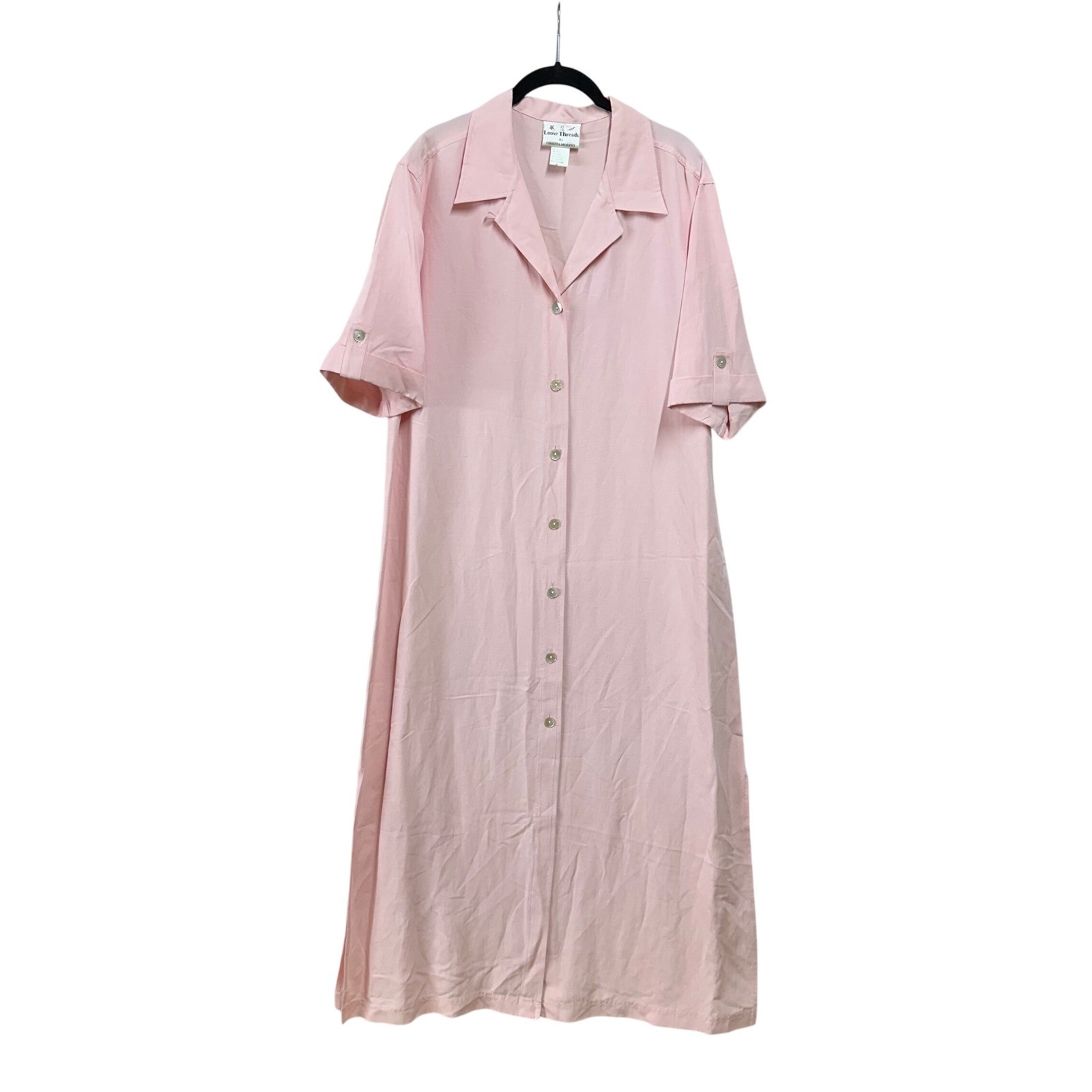 VTG Loose Threads Virginia Moreno Pink Long Shirt Dress Silk Linen Blend Size L