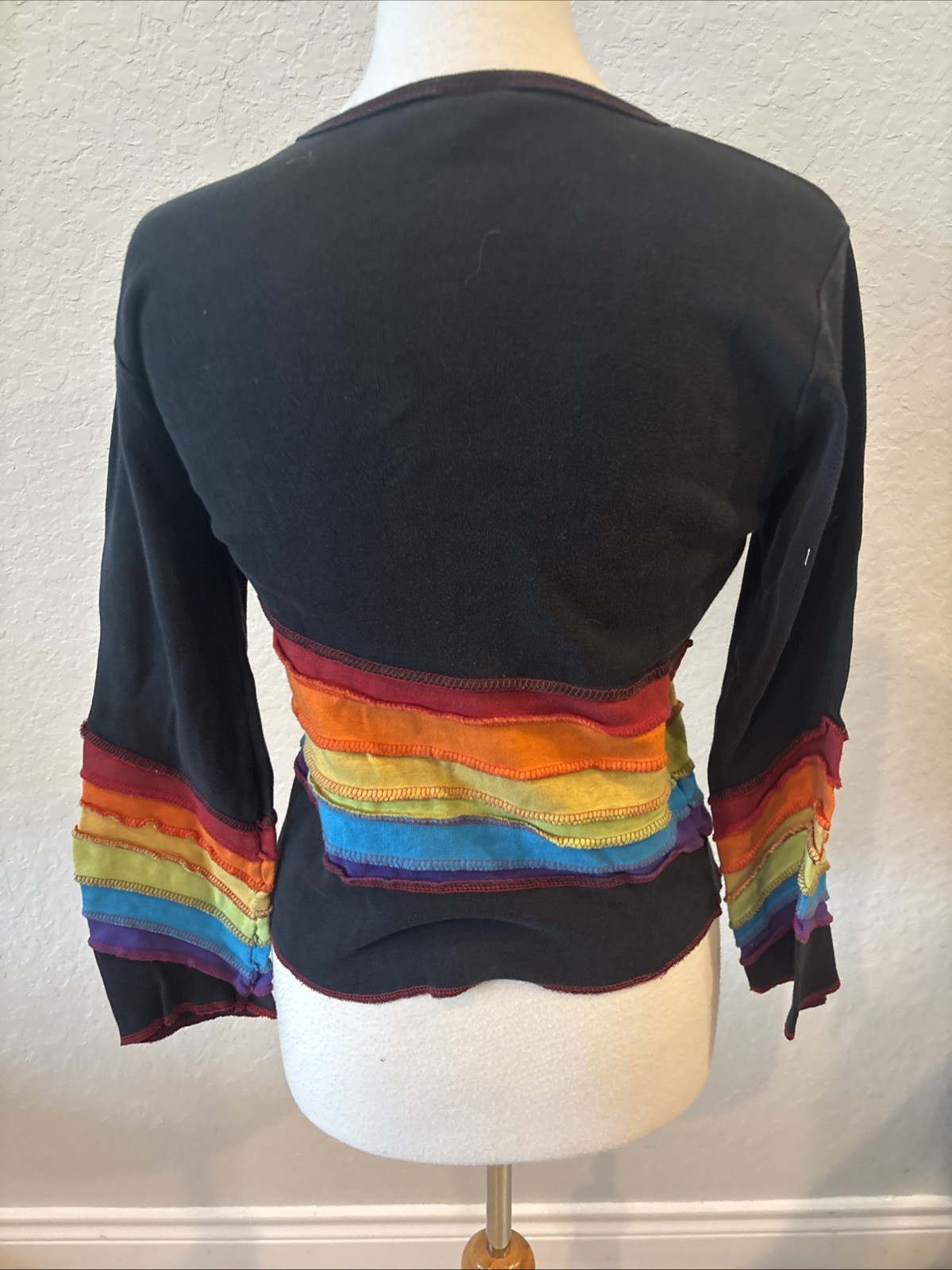 Shop Therapy Small Hippie Boho Rainbow Faded Black Top 100% Cotton Y2K
