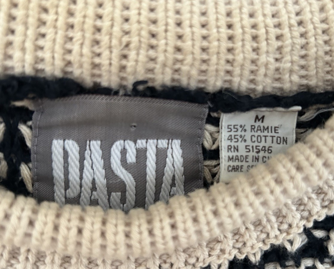 Vintage Women’s Textured Lightweight Novelty Stitch Sweater Cotton Black/Cream M