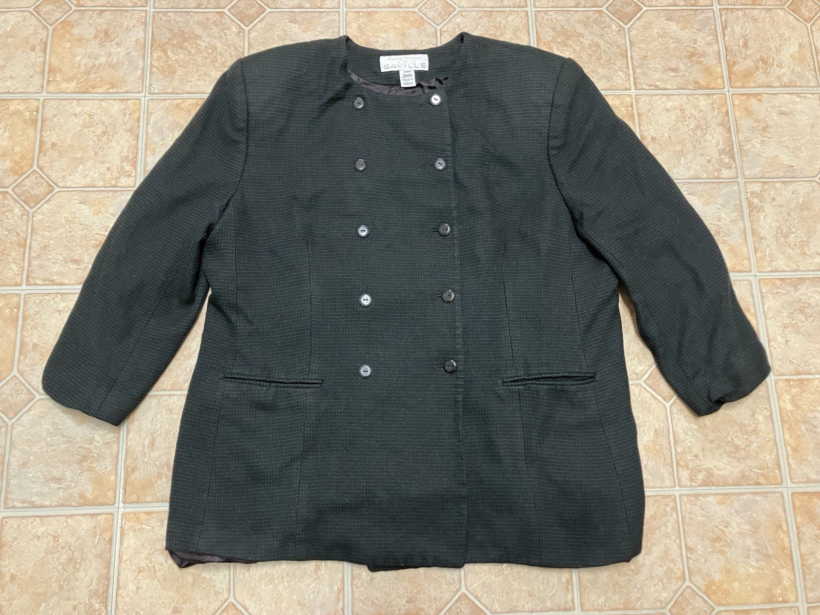 Rena Rowan for Saville Black Green Plaid Wool Blend Double Breasted Blazer 22W