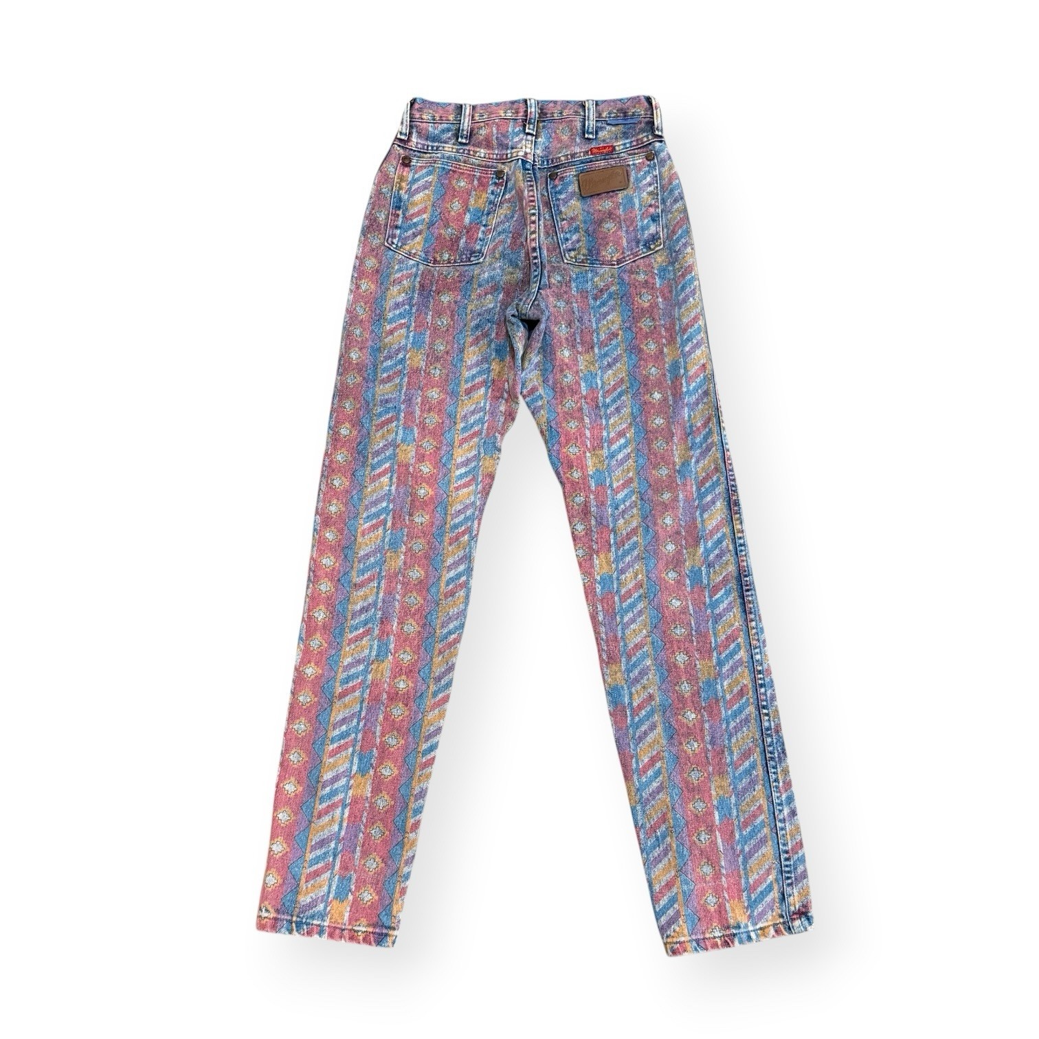 Vintage 80s Wrangler Aztec Print Jeans 14MWTZR Size 11 27×32 Made USA High Rise
