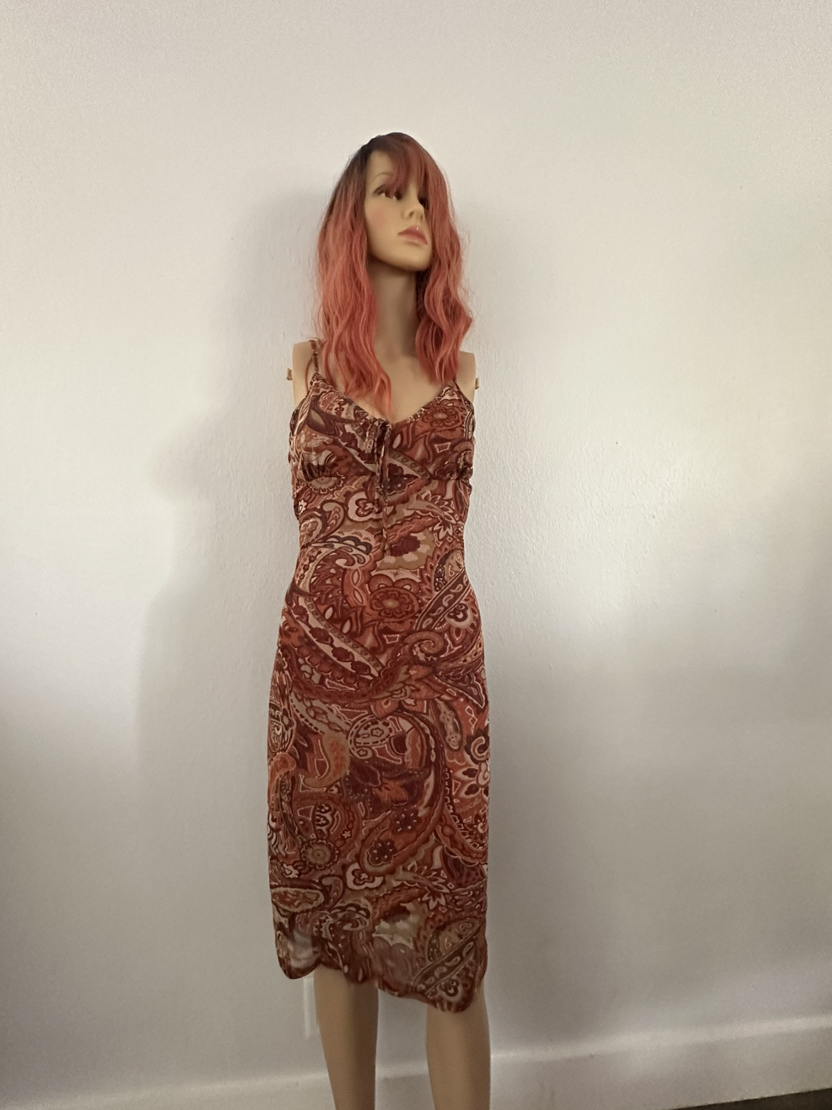 Vintage 1990s y2k Charlotte Russe Midi Dress Neutrals Paisley Fairycore Size M