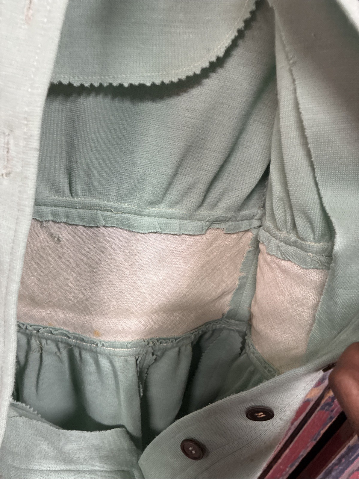 Vintage 1950s-1970s Women’s Mint Green Button-Front Long Sleeve Dress Waist 26