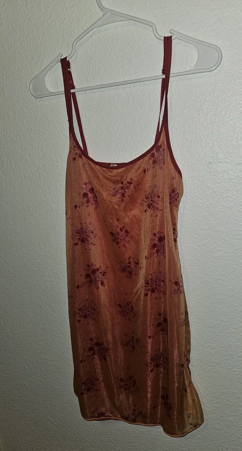 Vintage Y2K DKNY Sheer Floral Iridescent Slip Dress Cami Orange Pink M
