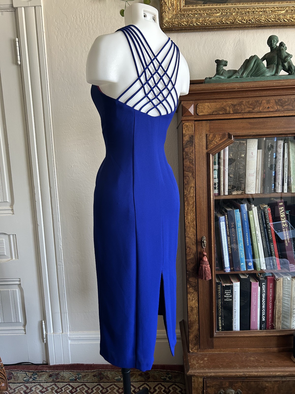 Vintage 1990s CDC Petite Blue Button Up Strappy Midi Wiggle Dress Sweetheart 6P