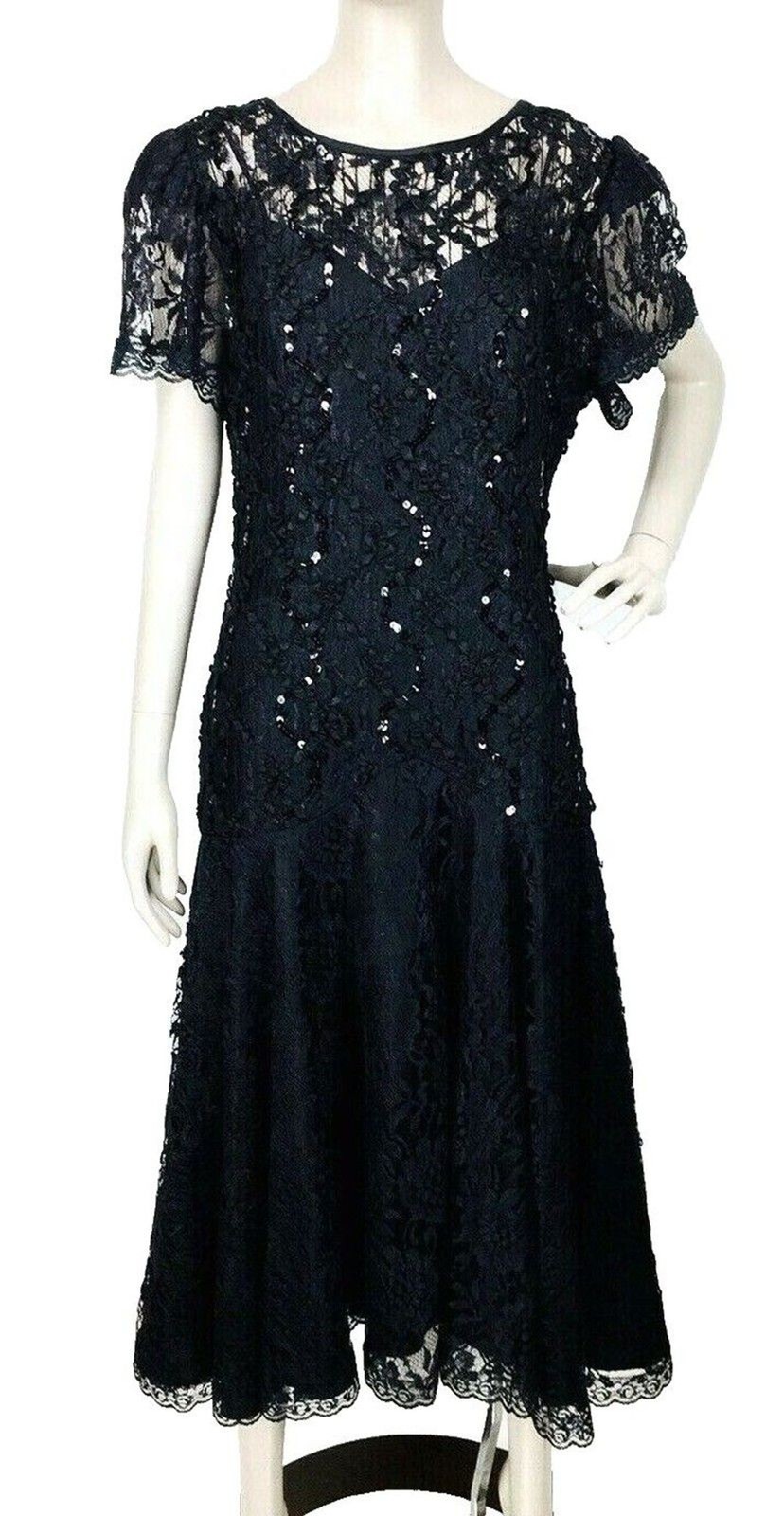 VTG Dark Romance Goth Witchycore Halloween Wedding Black Lace Beads Party Dress
