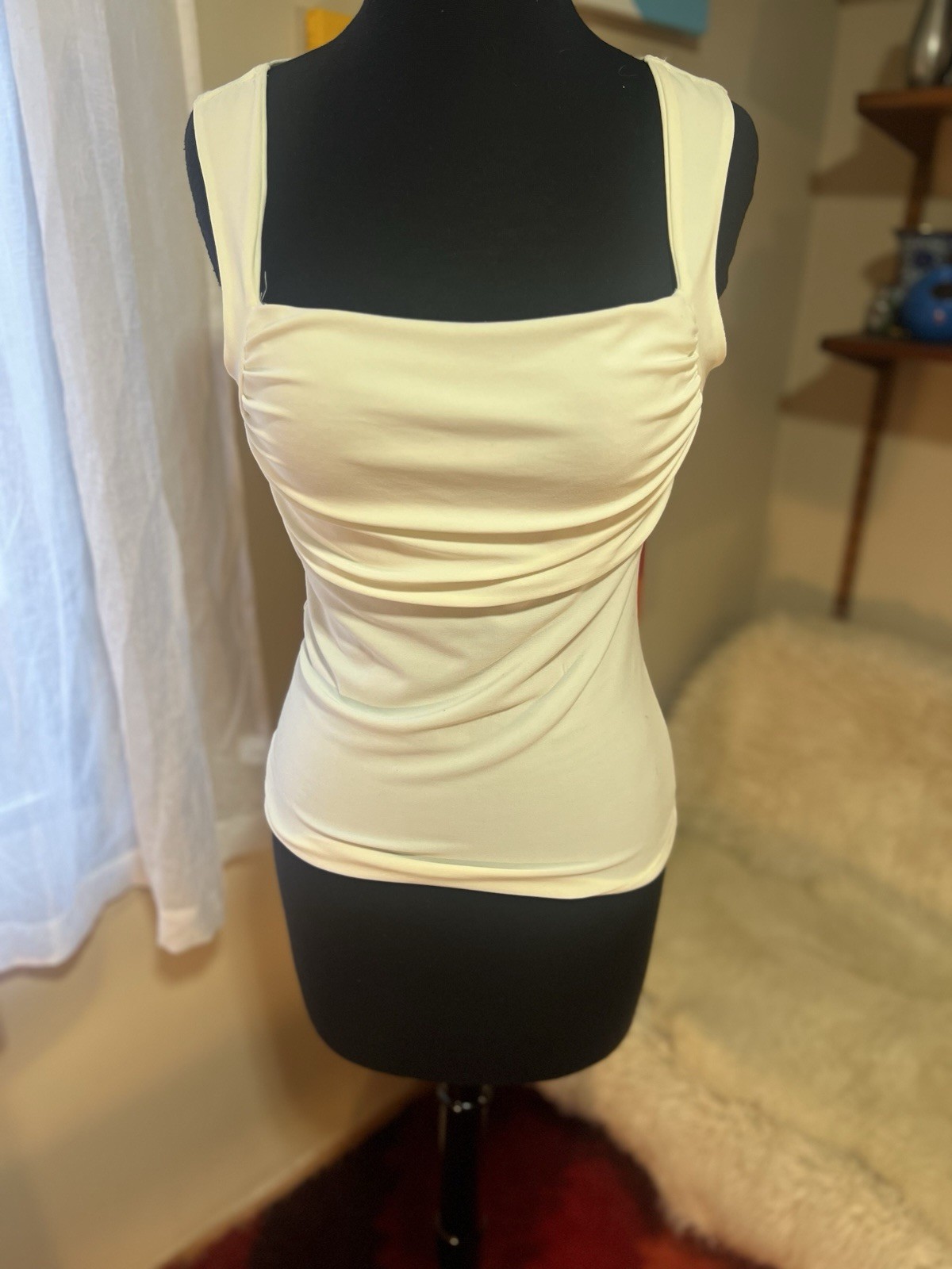 Vtg 1990’s Newport News Ivory Rouched camisole tank Top Medium USA Made