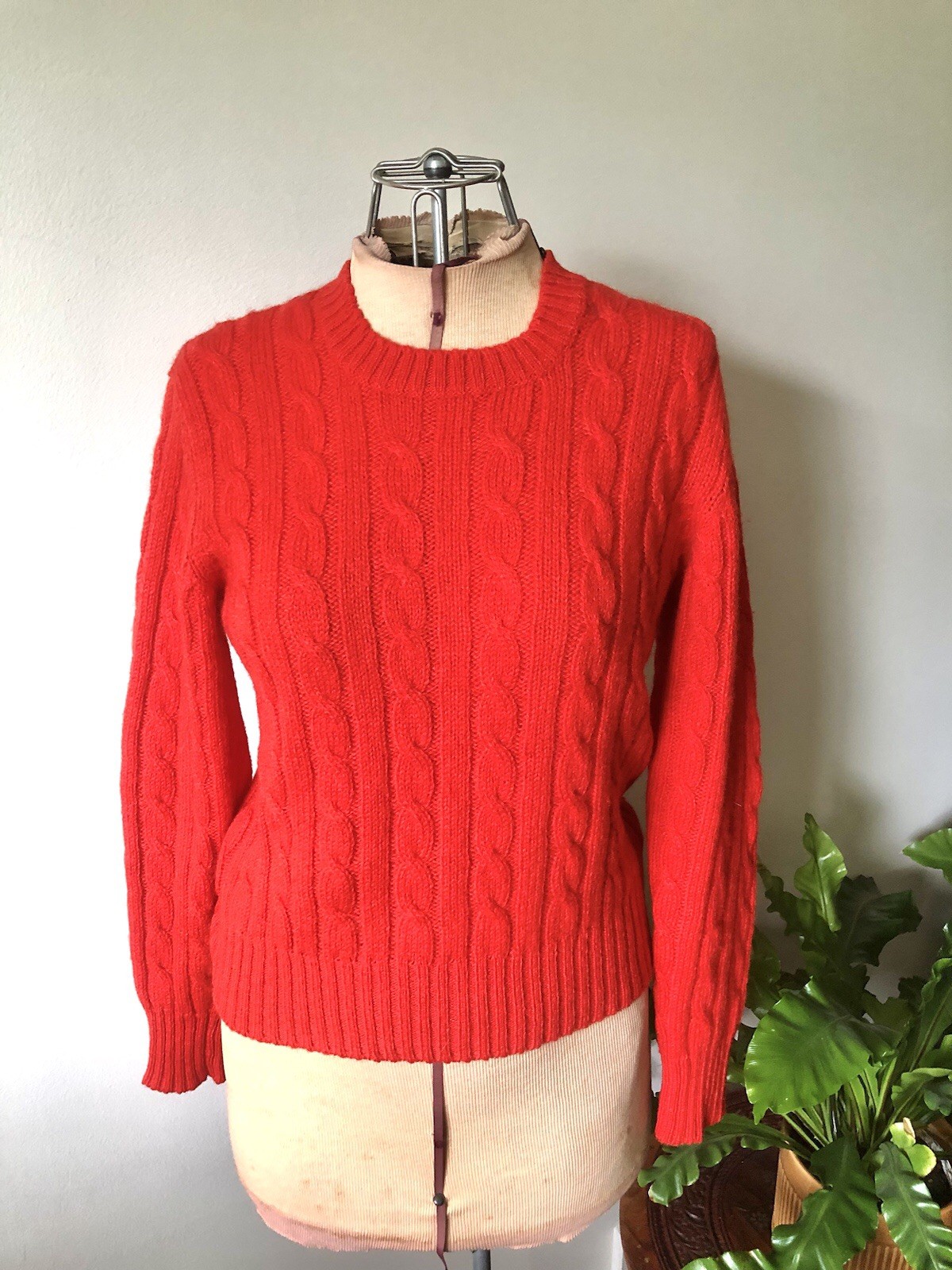 Bright Coral Shetlander Crazy Horse Wool Cable Knit Sweater