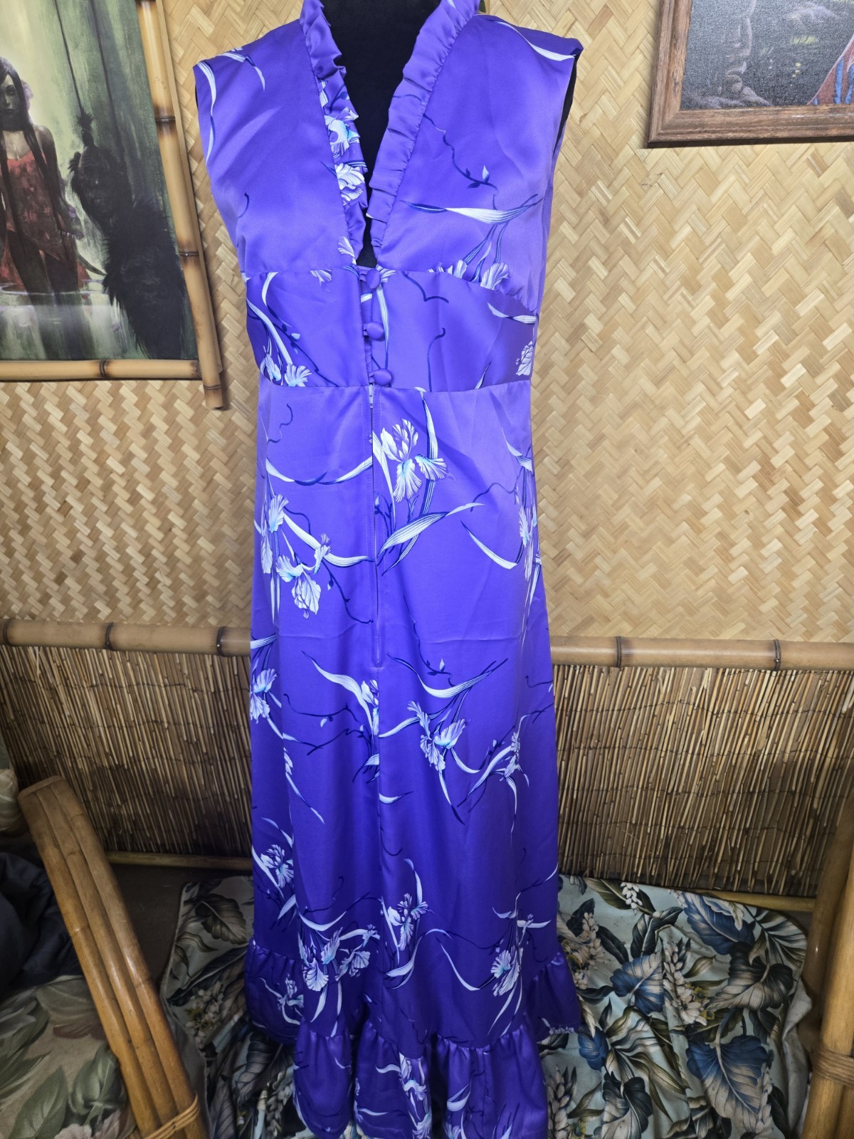 Vintage Purple Hukilau Fashions Hawaiian Aloha Maxi Dress w1132