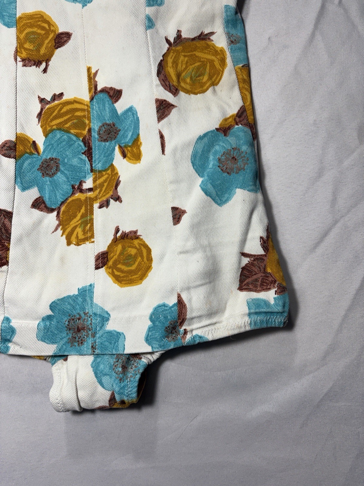 Vintage 1950s White Floral One Piece Swimsuit With Turquoise And Mustard Flowers