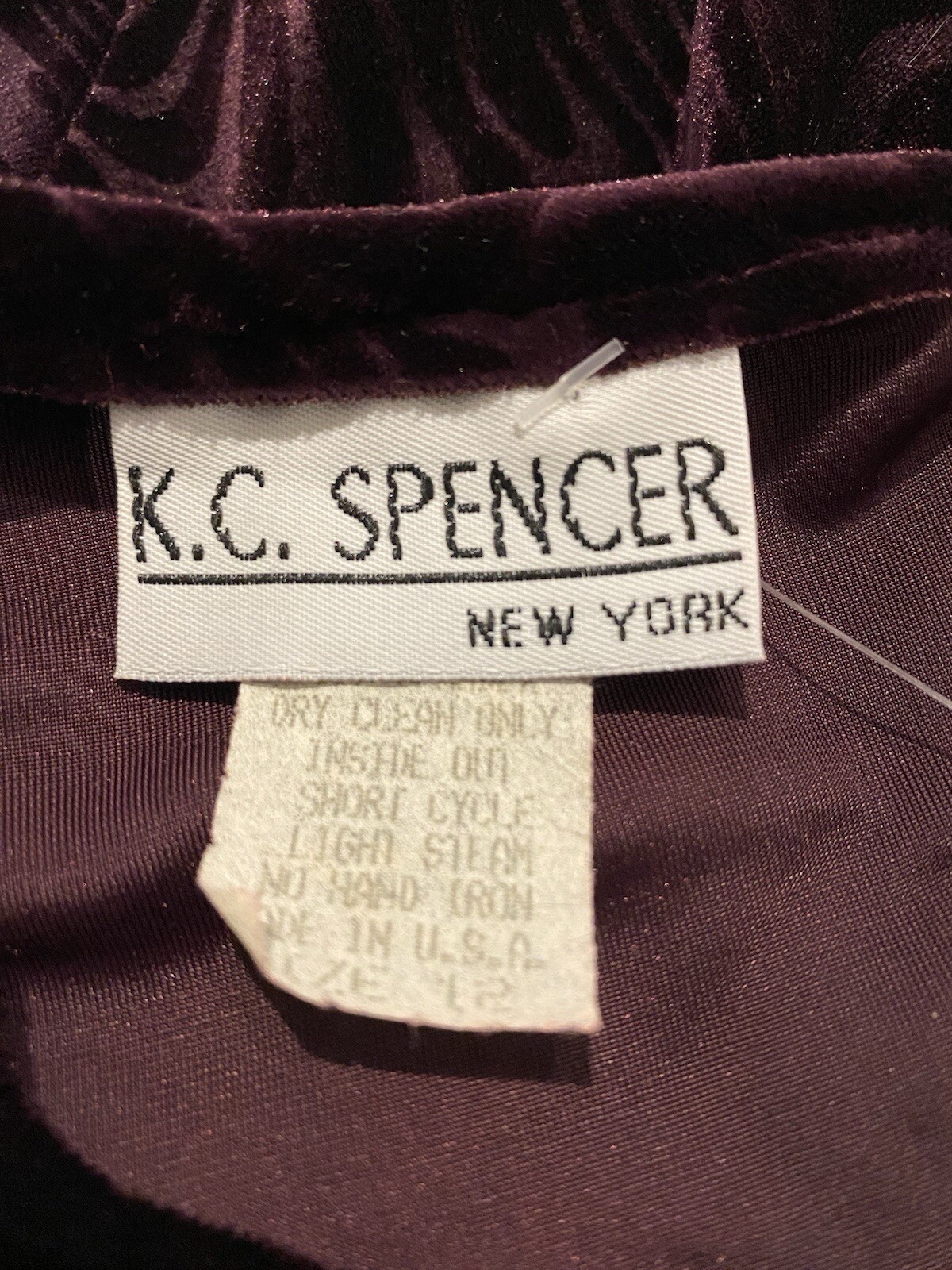Vintage K.C. Spencer Purple Velvet Swirl Design Maxi Dress Size 12
