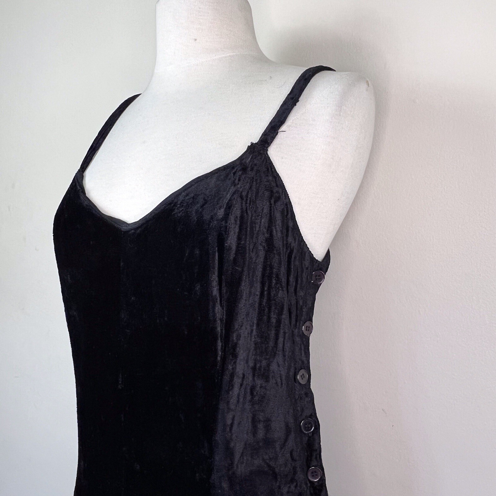 vintage 70s crushed velvet slip dress | 1970s black maxi whimsygoth bohemian
